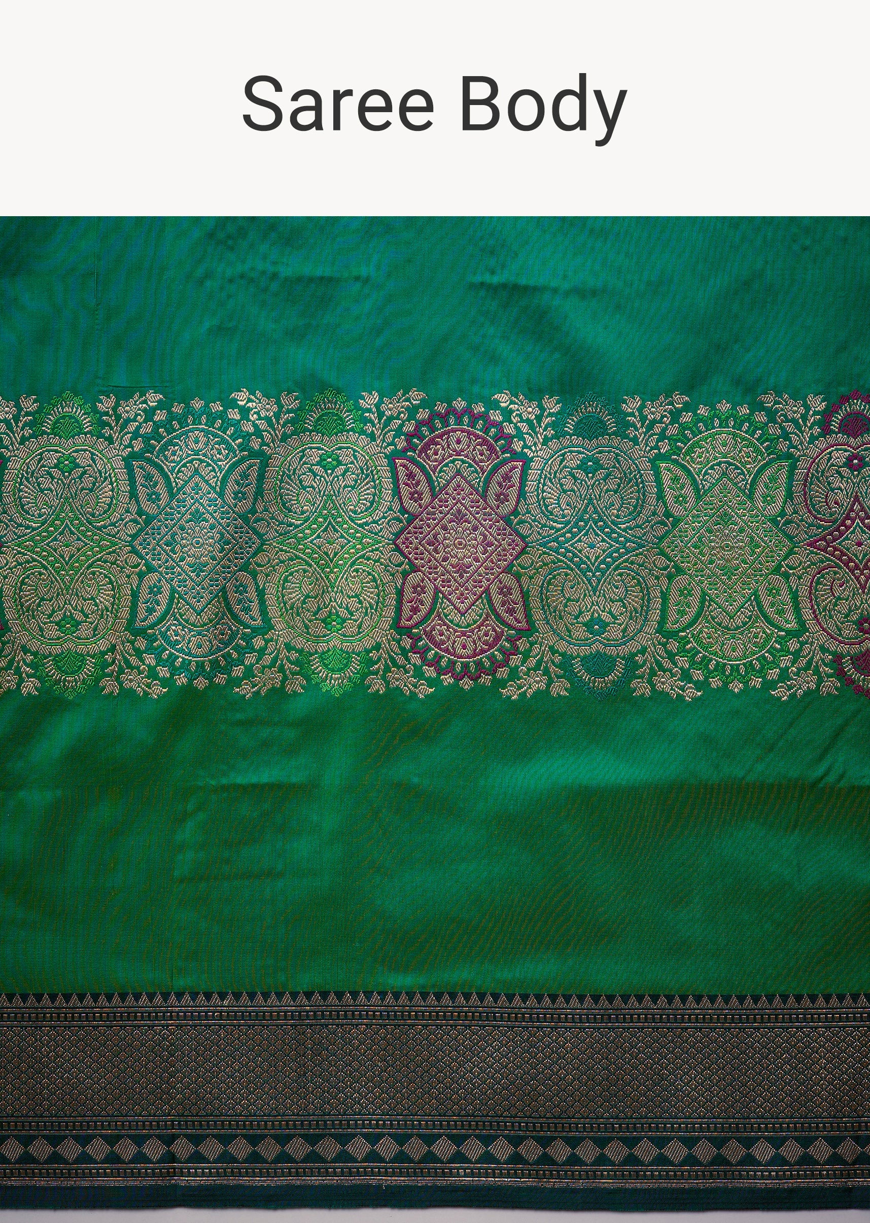 Green Shaded Banarasi Silk Saree with Unstitched Blouse - Image 9