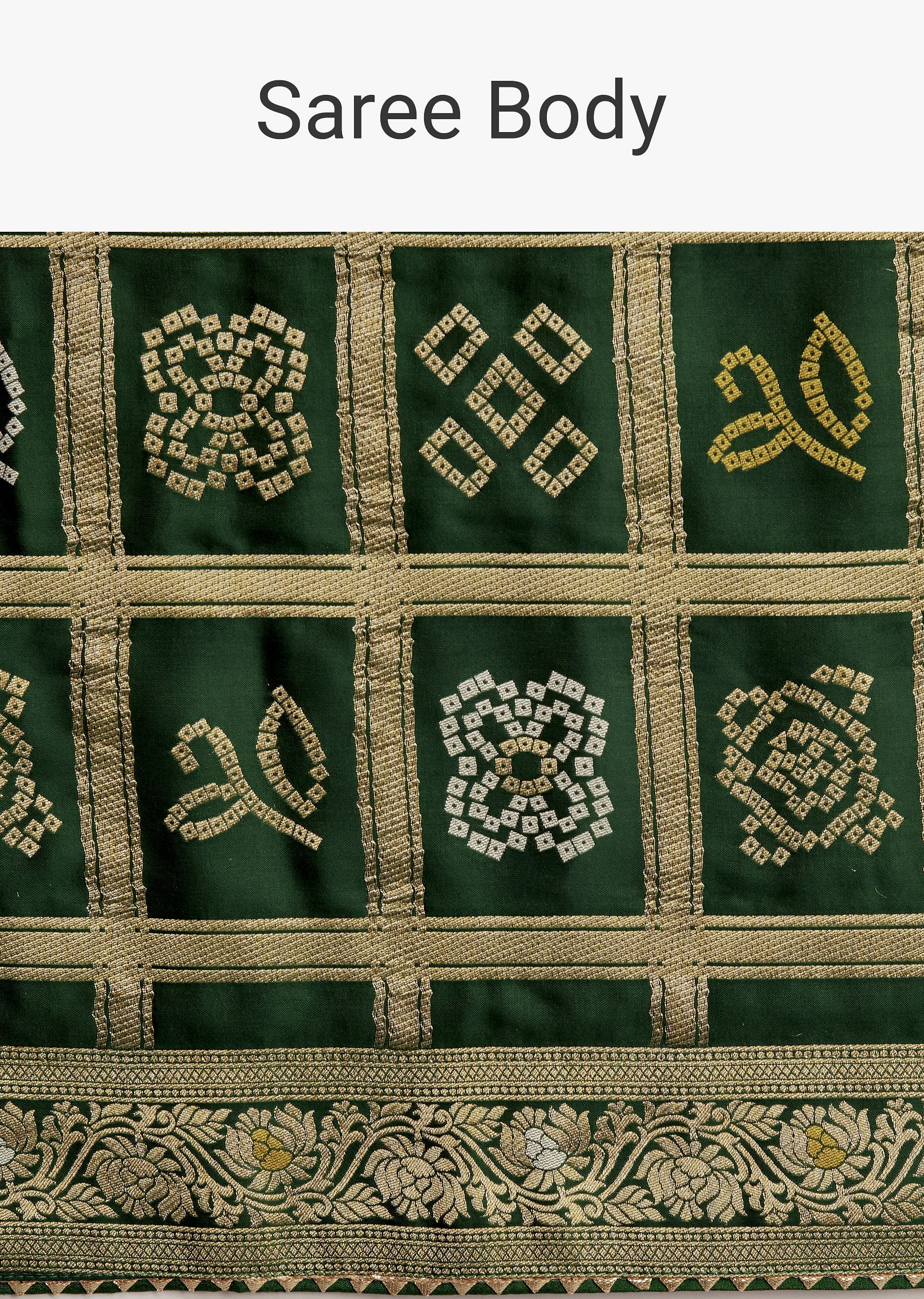Green Silk Bandhani Woven Saree - Image 9