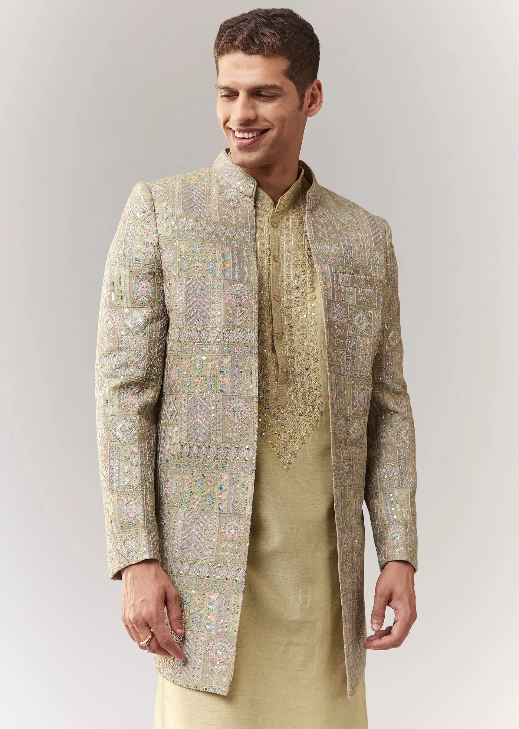 Green Silk Indo Western With Sequins And Resham Work - Image 4