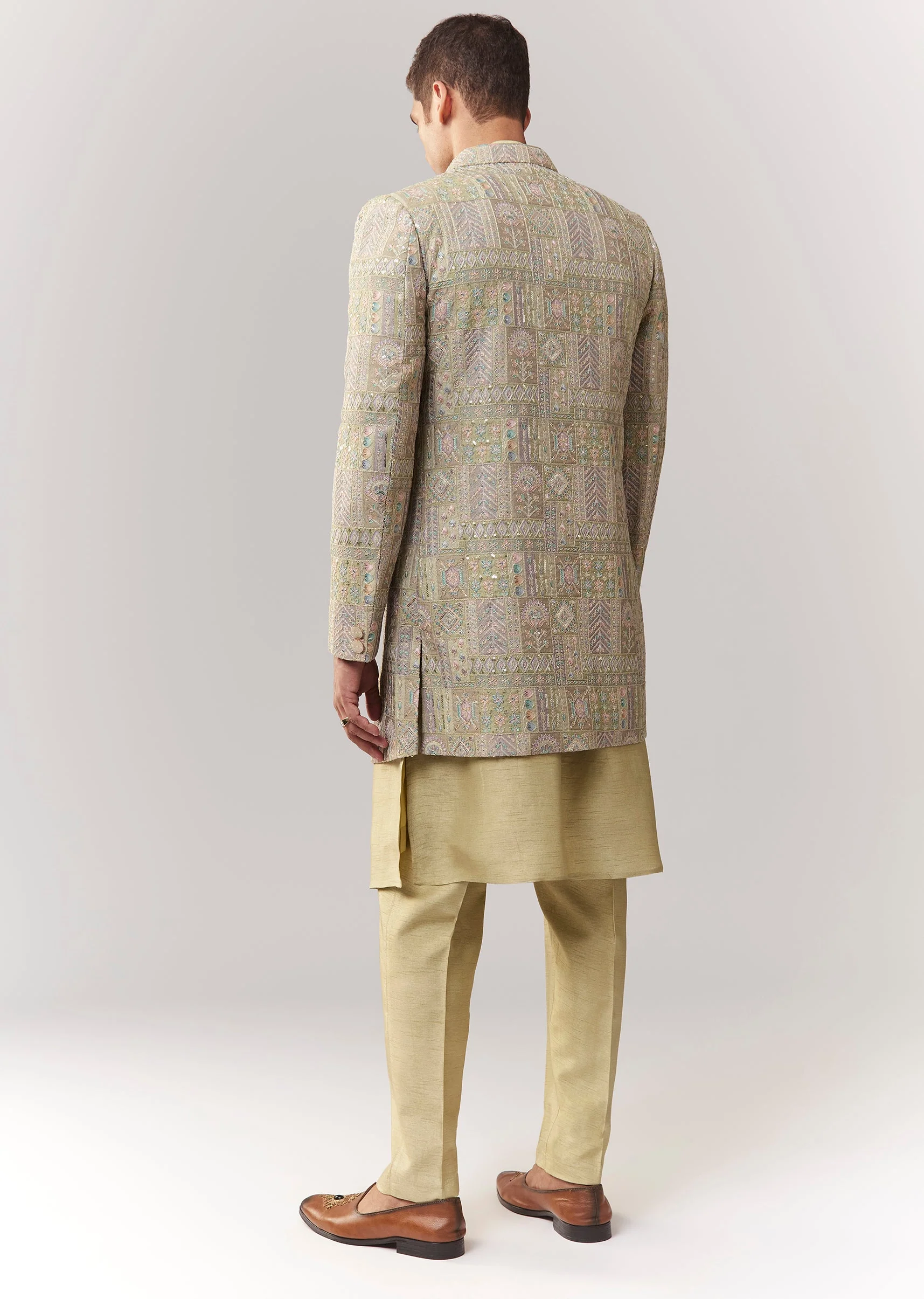 Green Silk Indo Western With Sequins And Resham Work - Image 5
