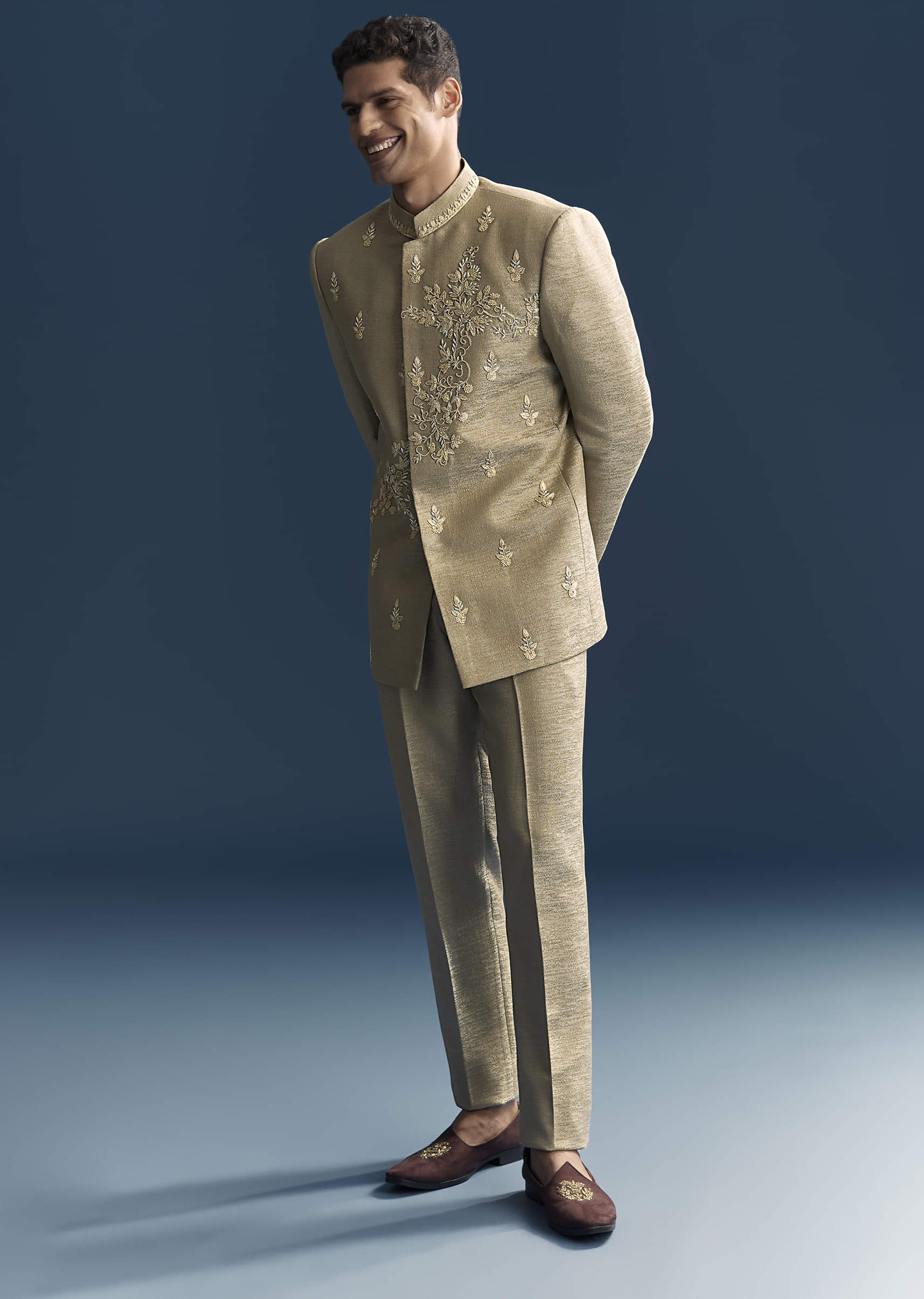 Green Silk Jodhpuri Suit For Men With Hand Embroidery - Image 3