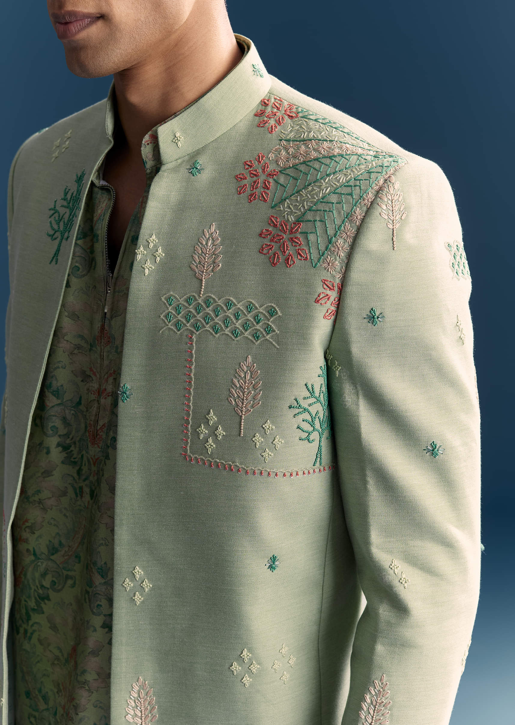 Green Silk Jodhpuri Suit For Men With Intricate Hand Embroidery - Image 2