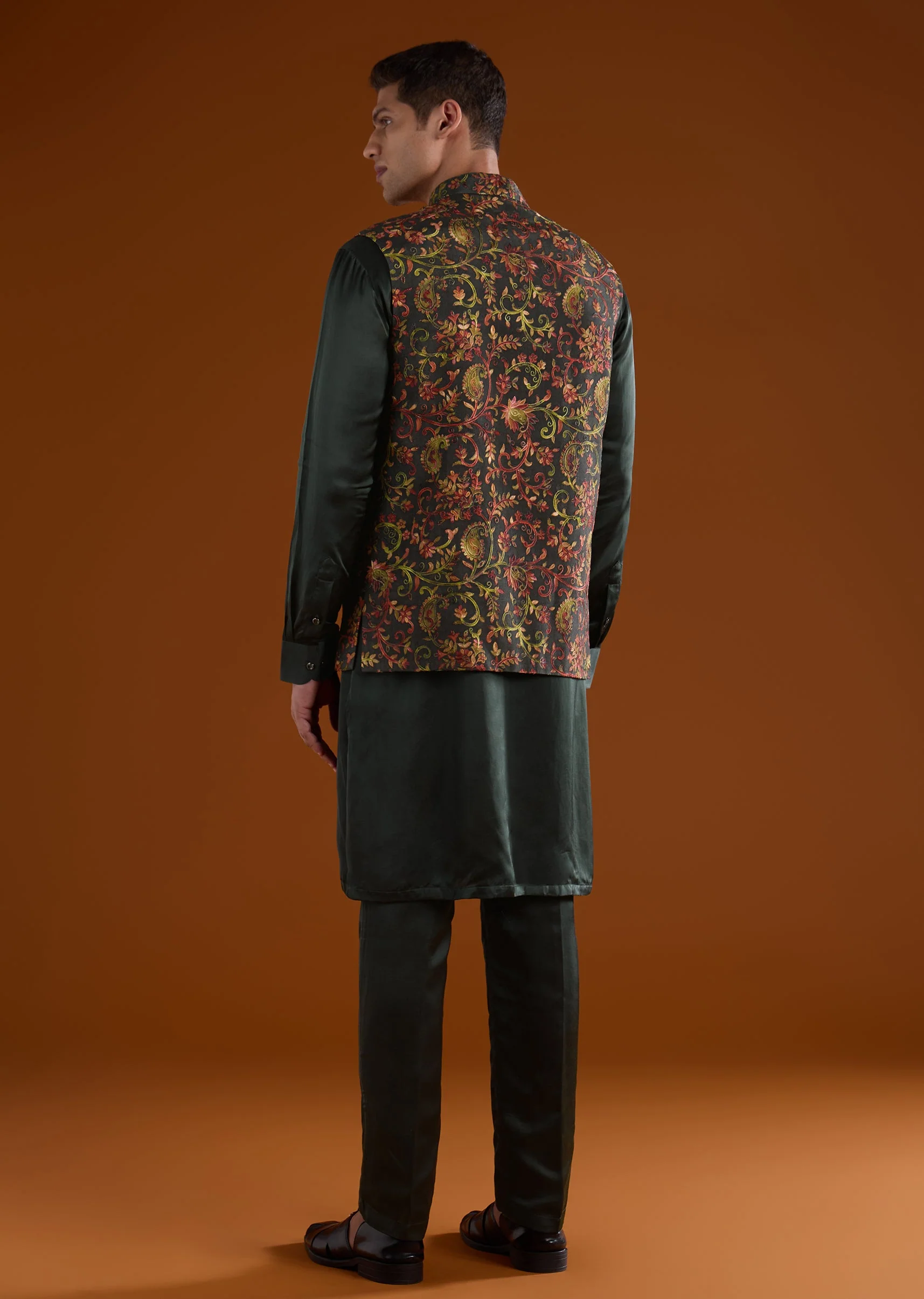 Green Silk Mens Kurta Jacket Set - Image 5