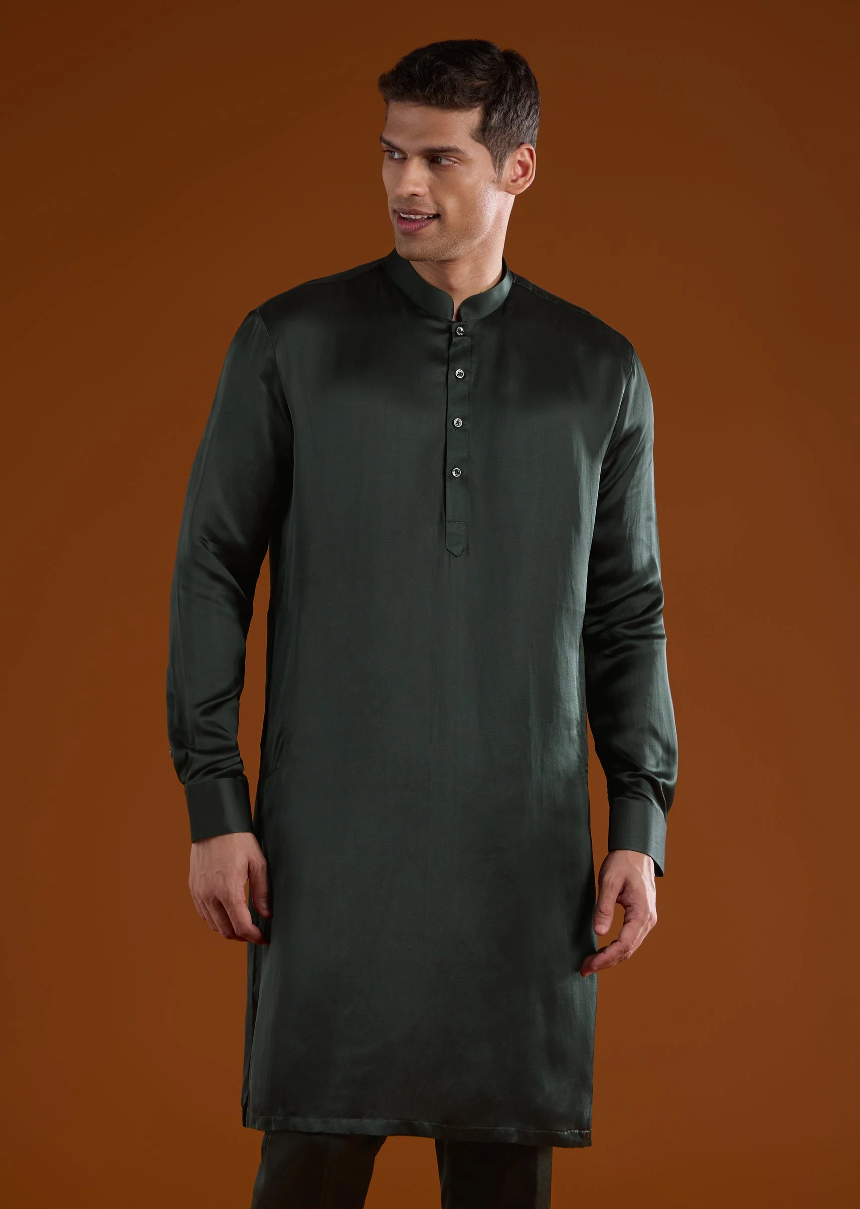 Green Silk Mens Kurta Jacket Set - Image 6