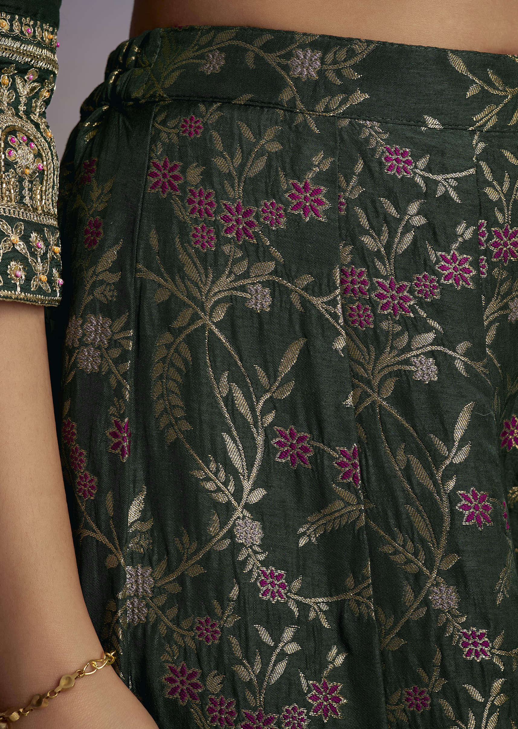 Green Silk Palazzo Suit With Heavy Embroidery - Image 6