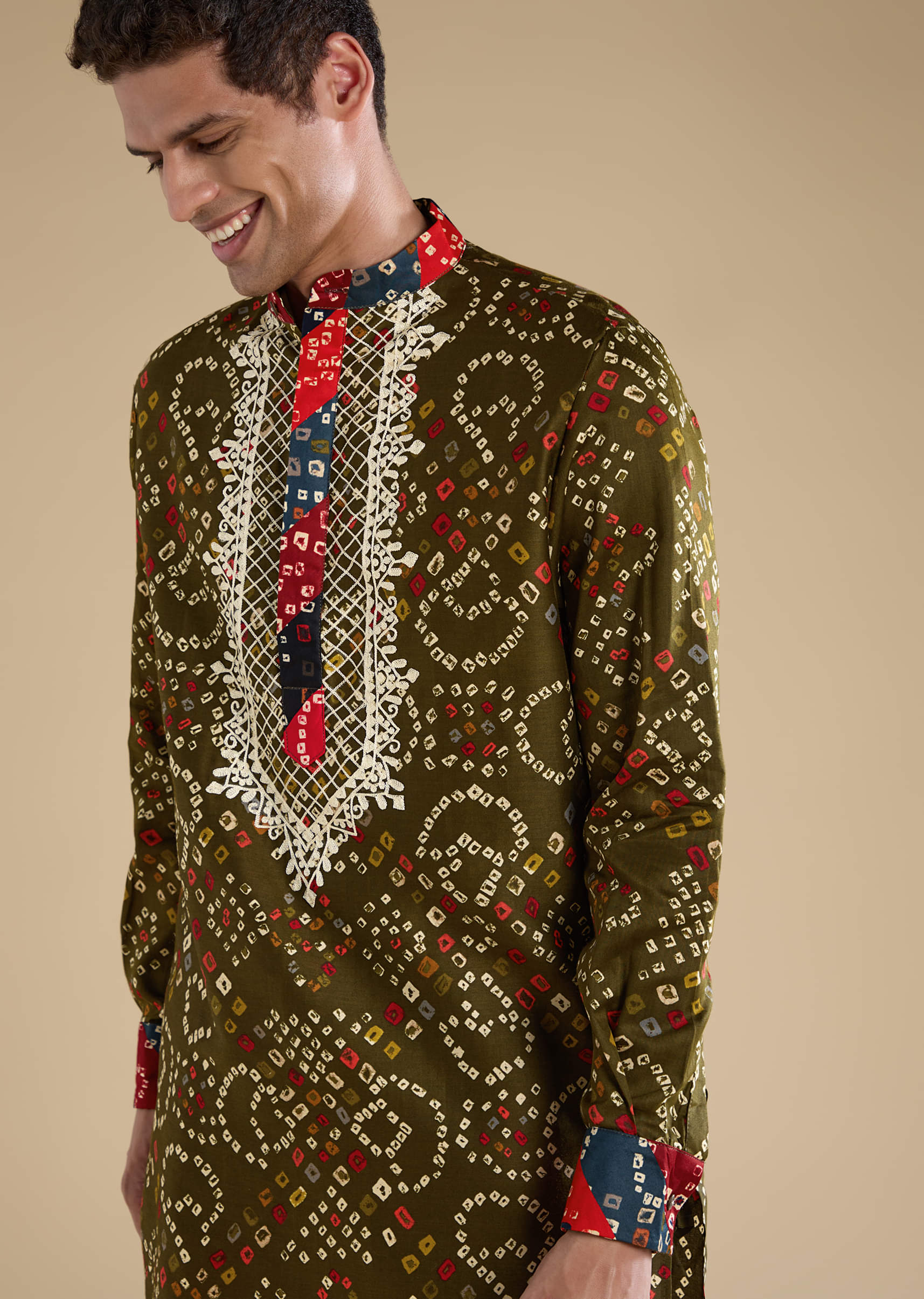 Green Silk Resham Embroidered Mens Kurta Set - Image 2