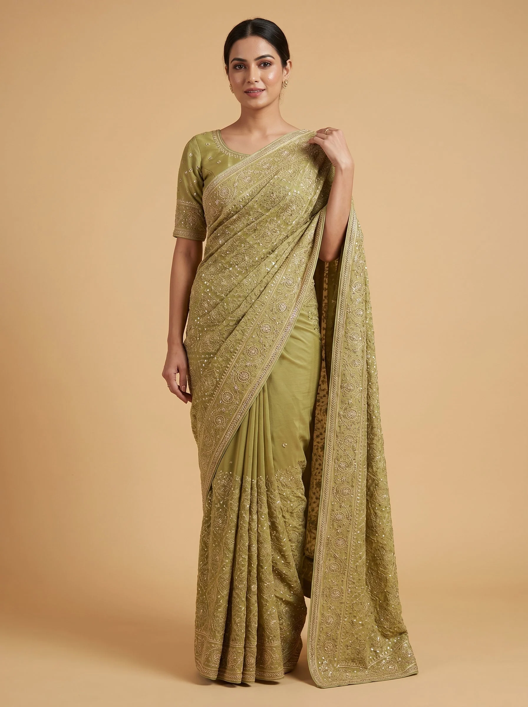 Green Soft Embroidered Saree