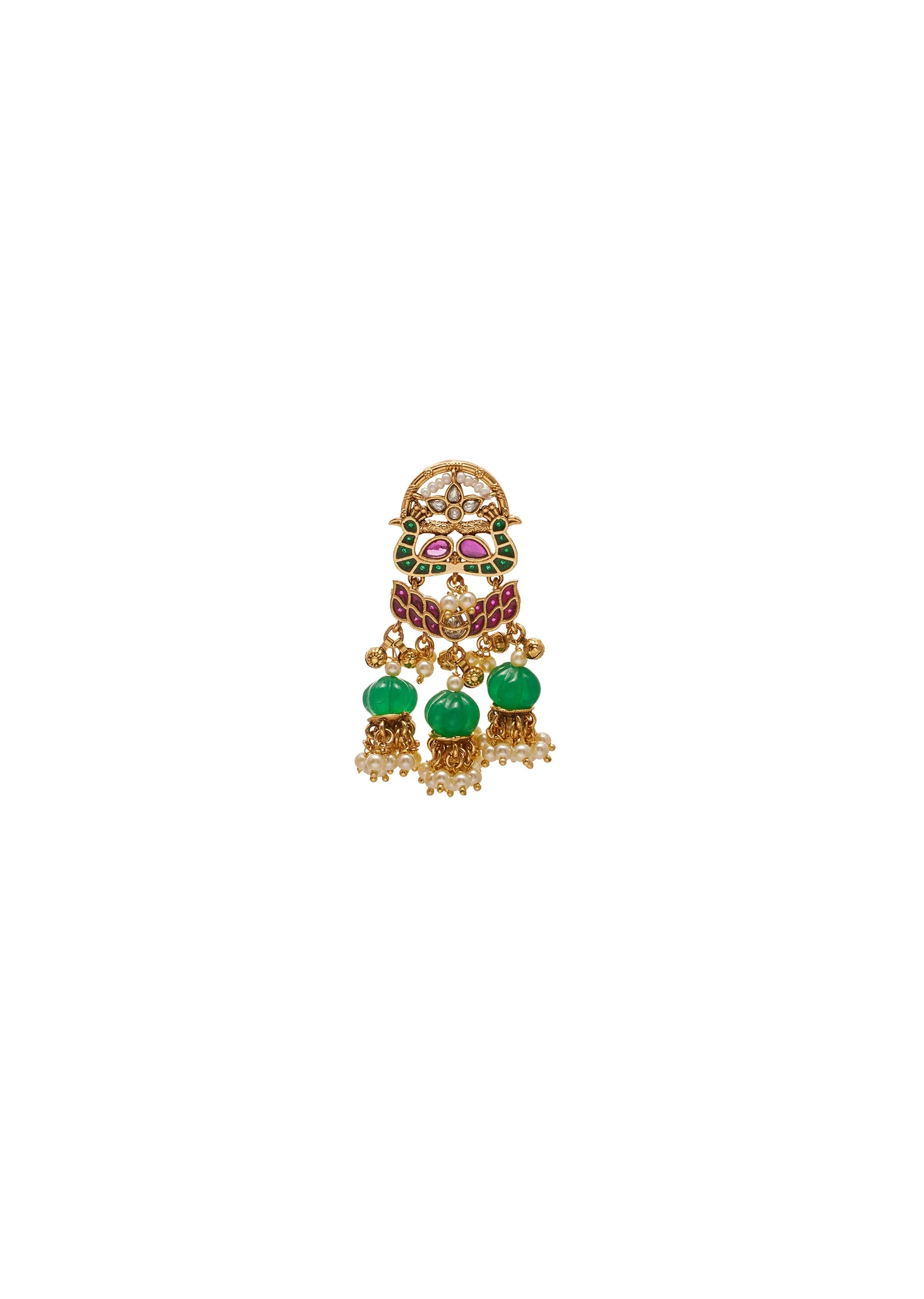 Green Stone And Pearl Bridal Kundan Choker Set - Image 4