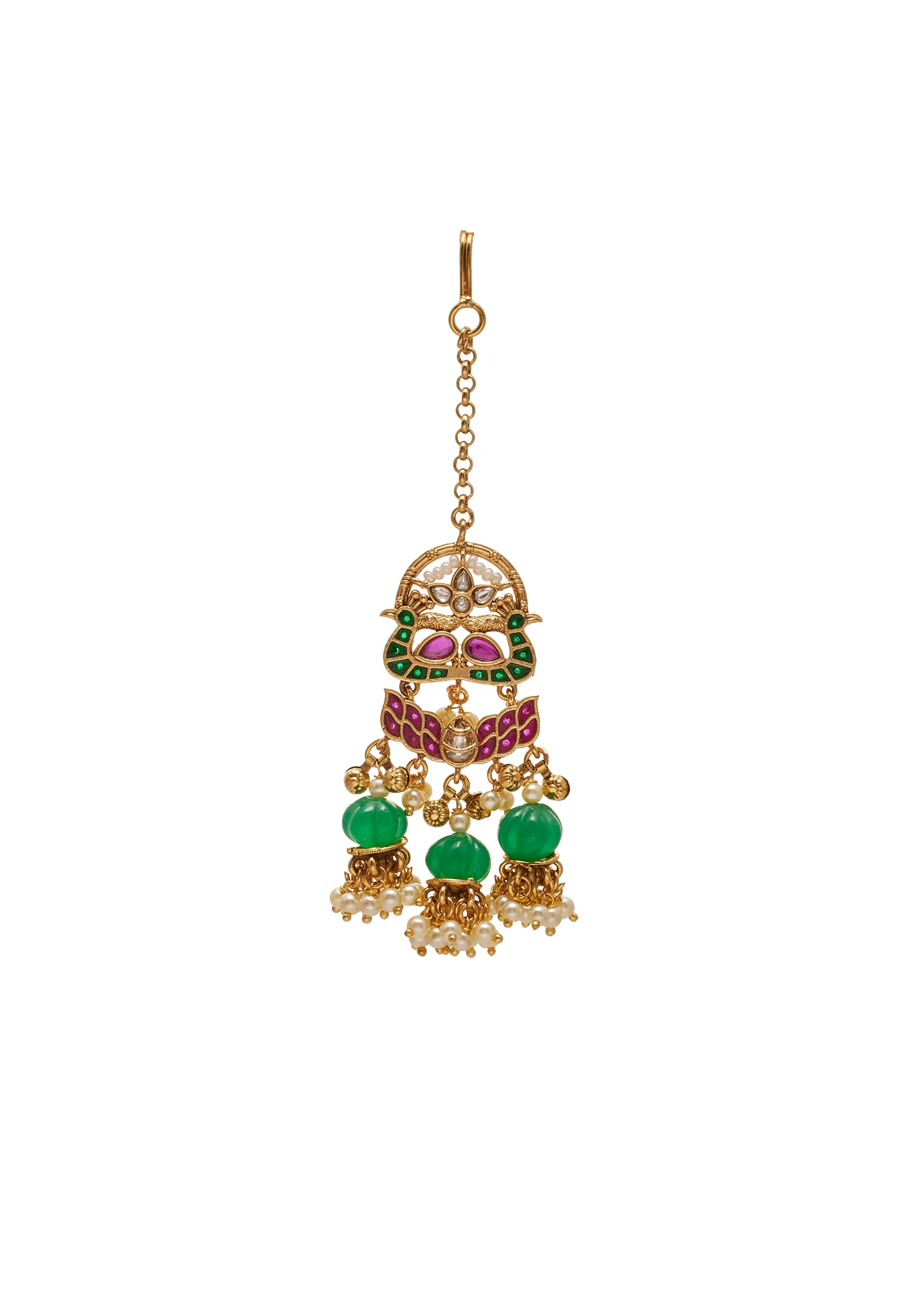 Green Stone And Pearl Bridal Kundan Choker Set - Image 5