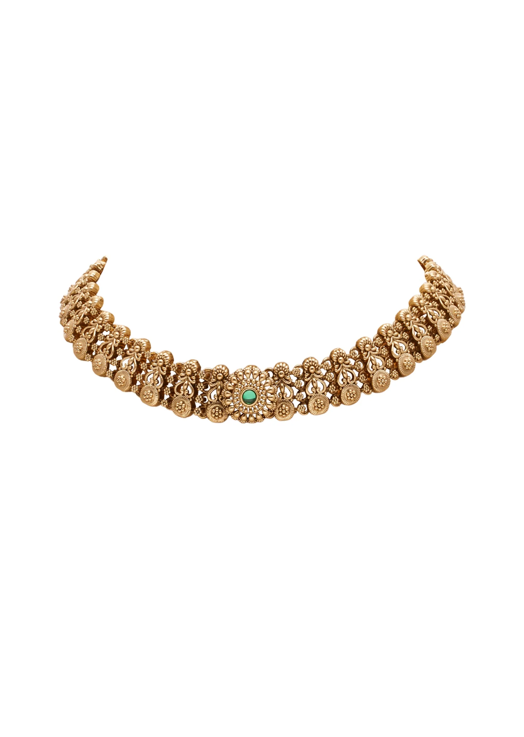Green Stone And Pearl Kundan Choker Set - Image 2