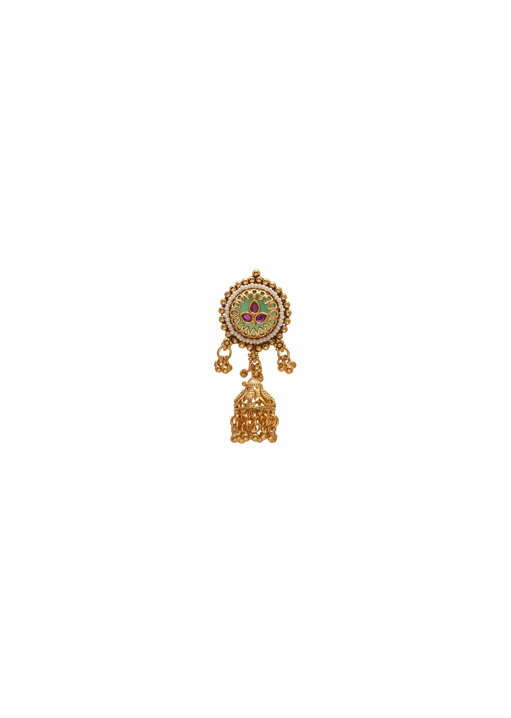 Green Stone And Pearl Kundan Necklace Set - Image 4