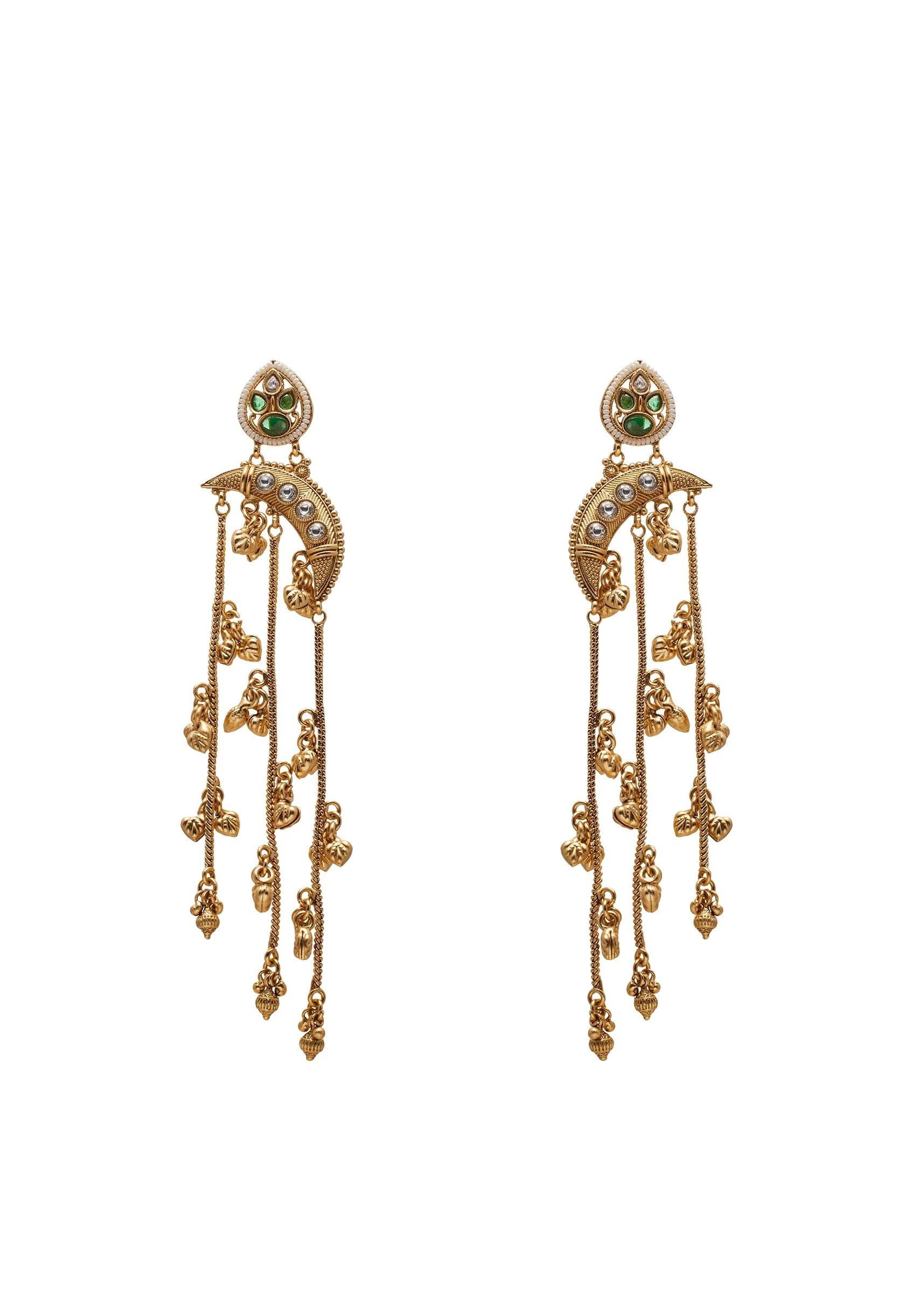 Green Stone Chain Drop Earrings