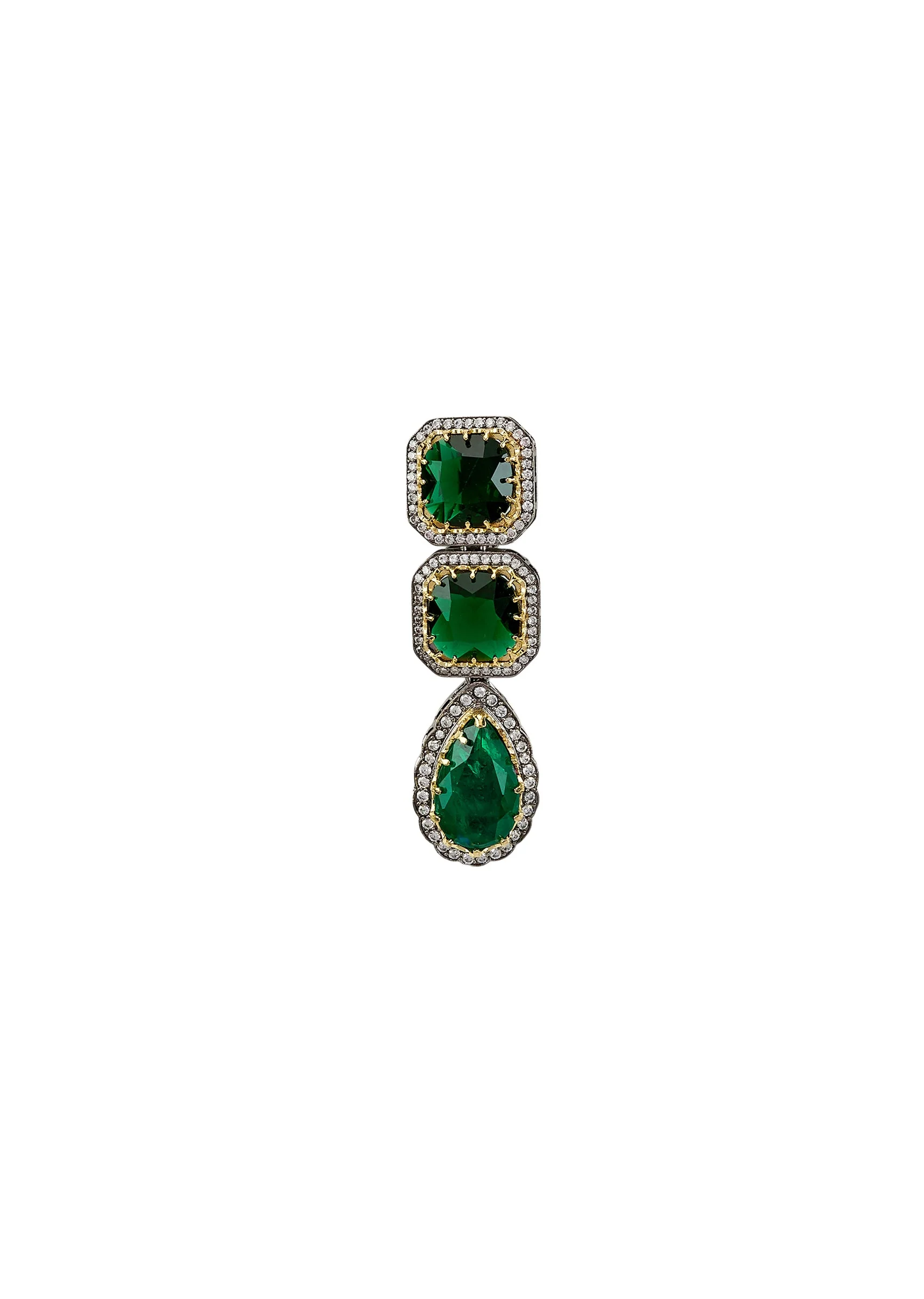 Green Stone Dangler Earrings Framed With Crystals - Image 3