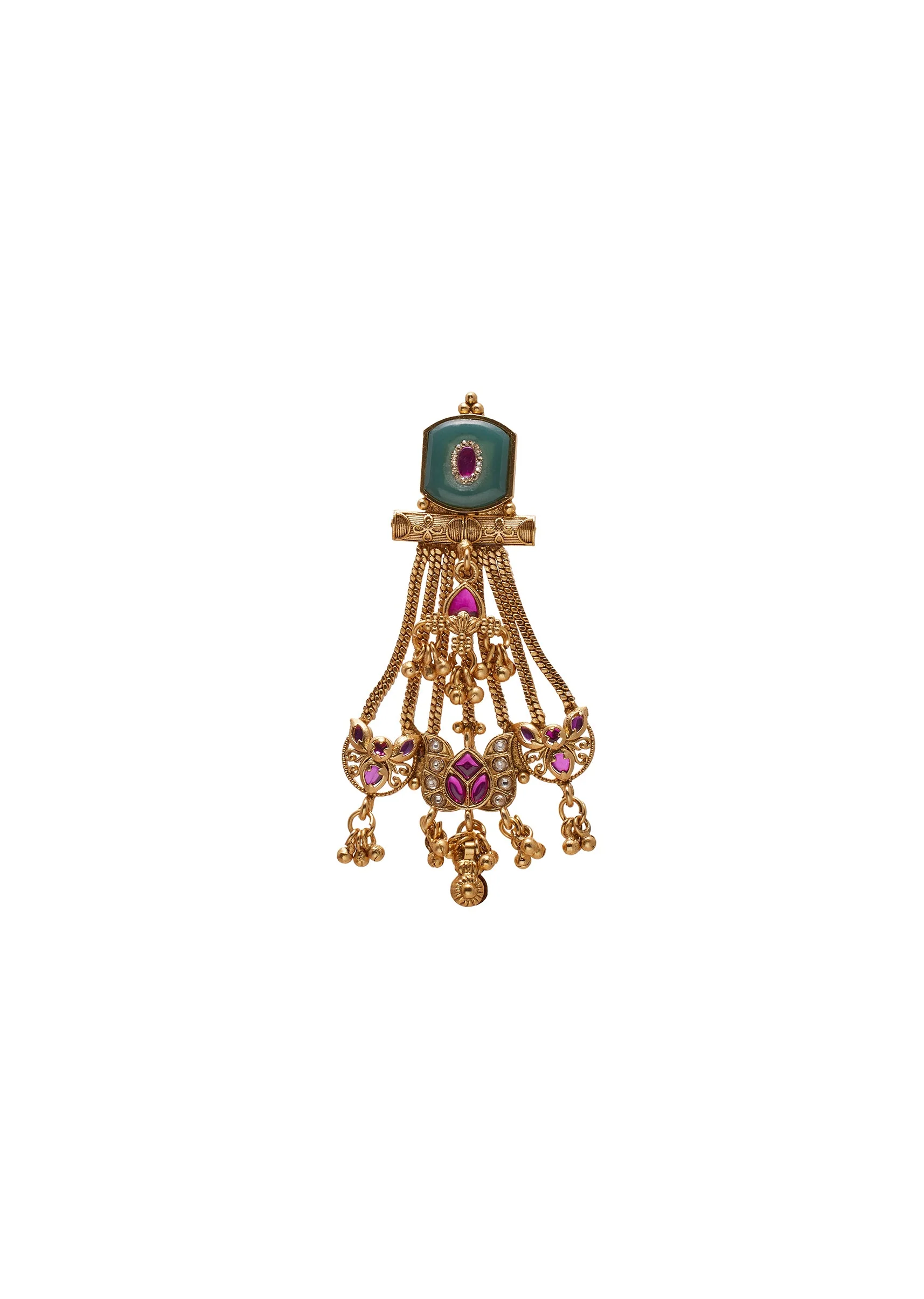 Green Stone Jhumka Tassel Earrings - Image 2