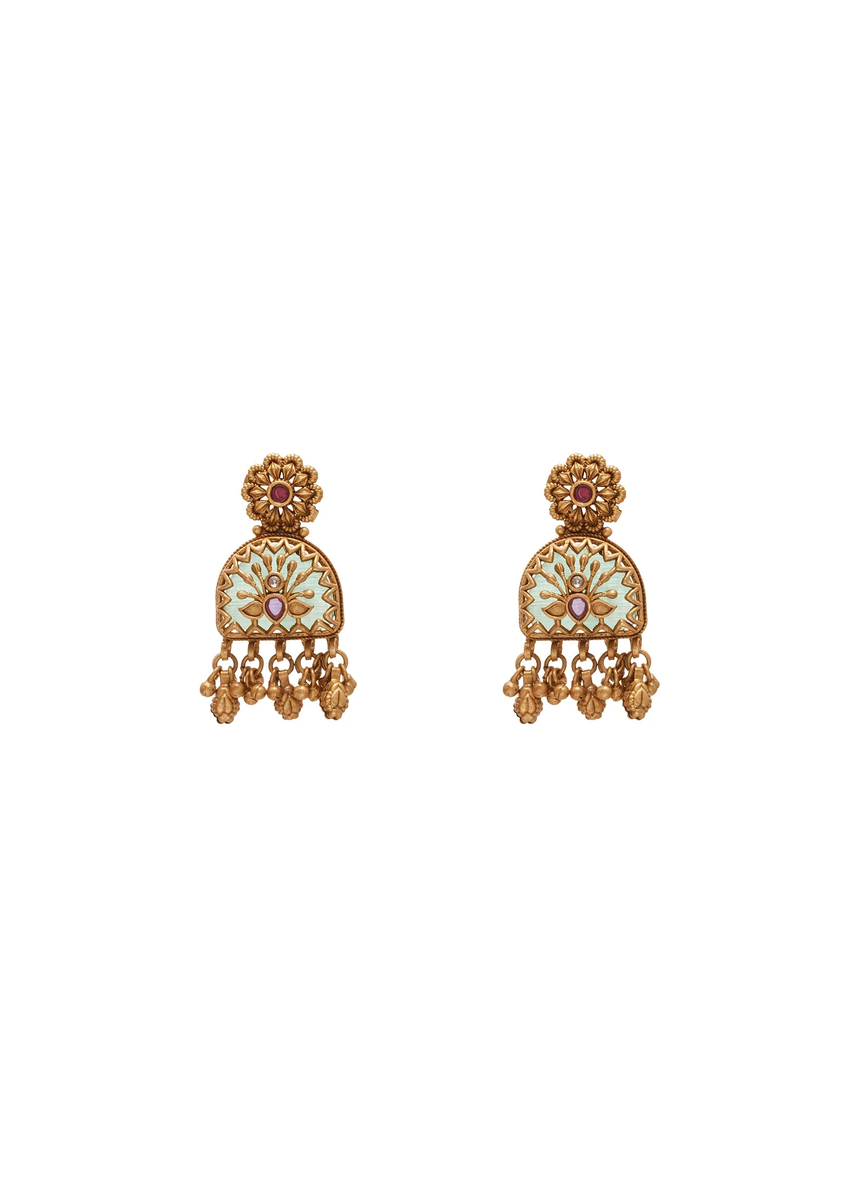 Green Stone Pendant Kundan Necklace Set - Image 3