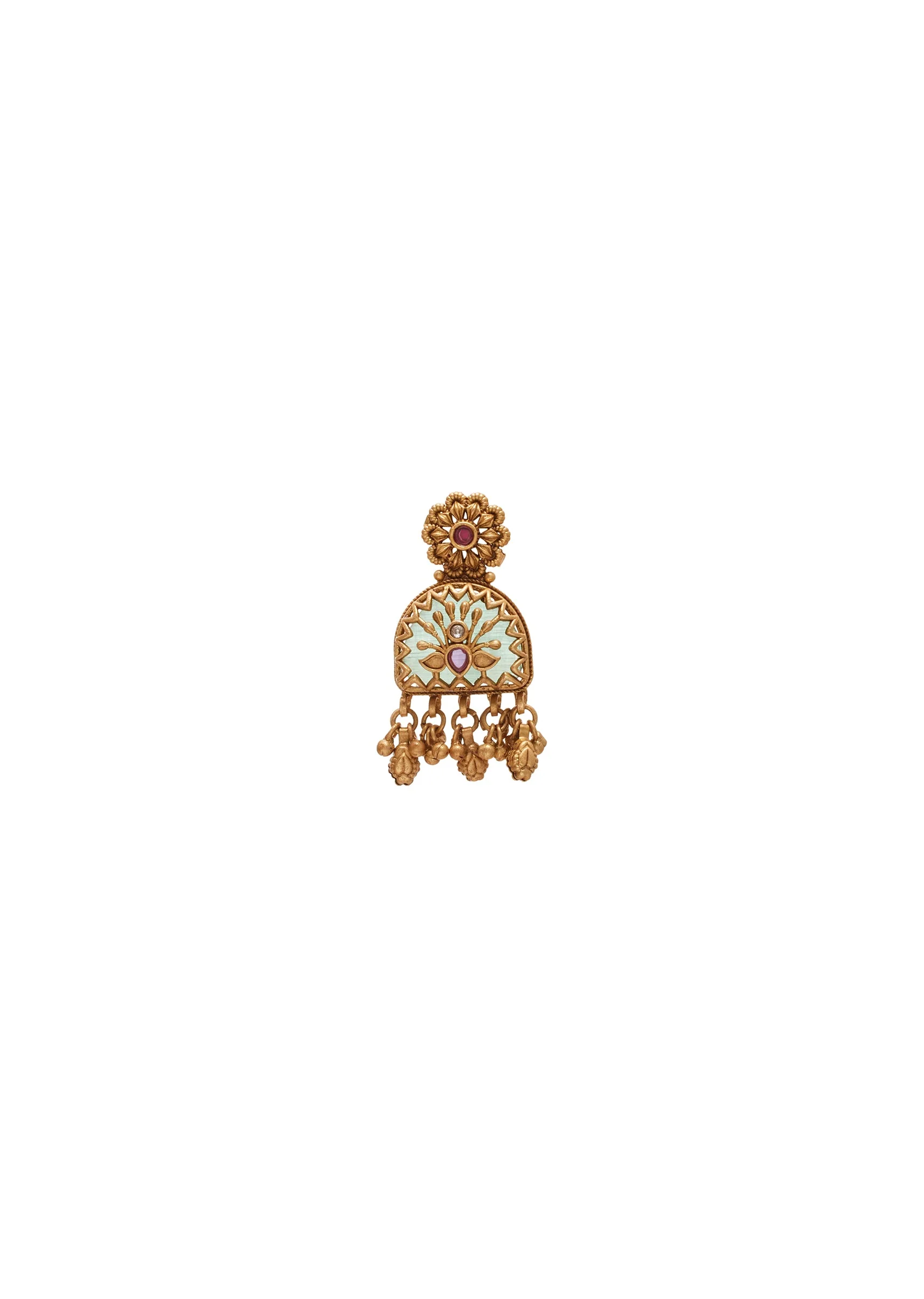 Green Stone Pendant Kundan Necklace Set - Image 4
