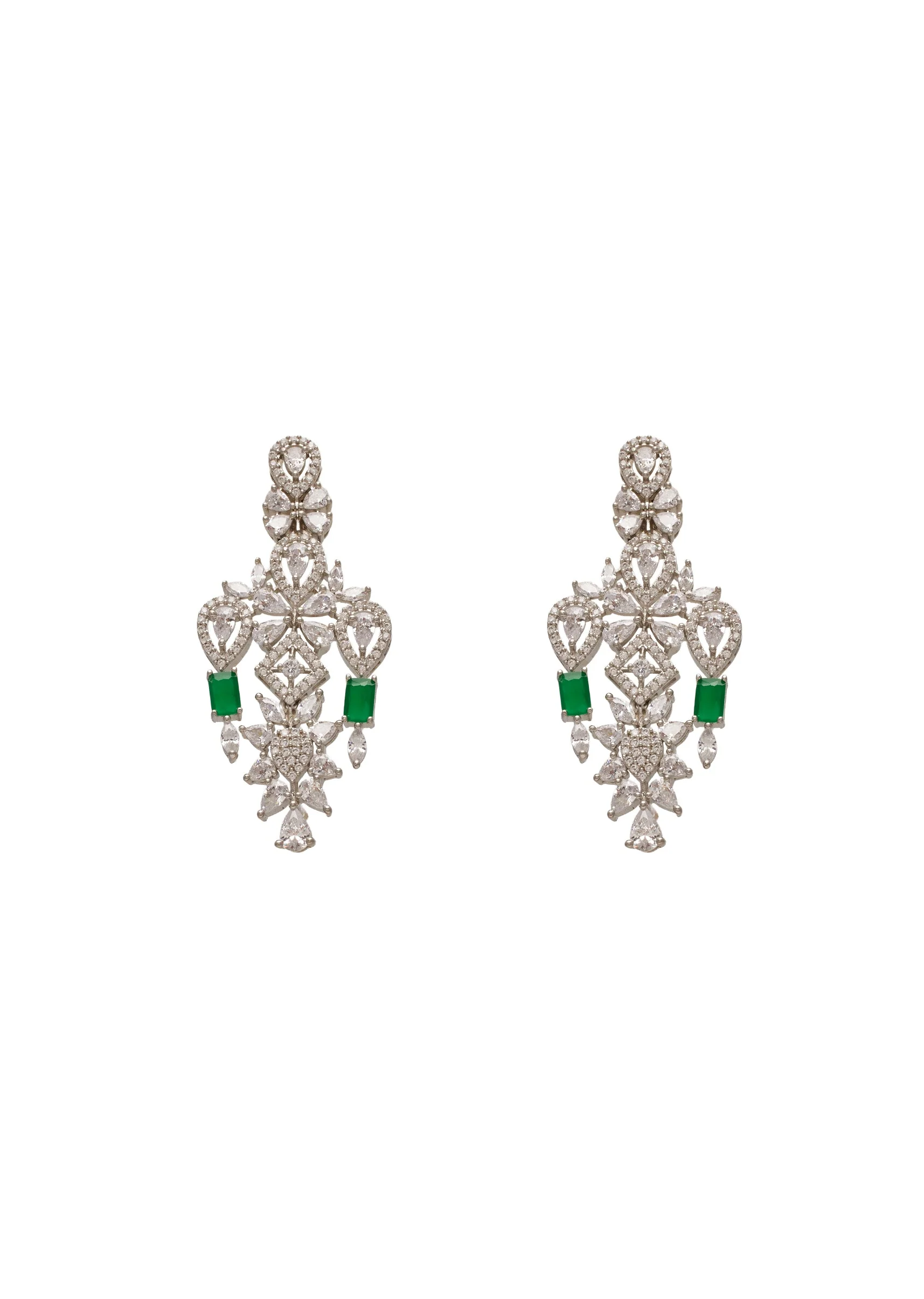 Green Stone Rhodium Necklace Set - Image 3