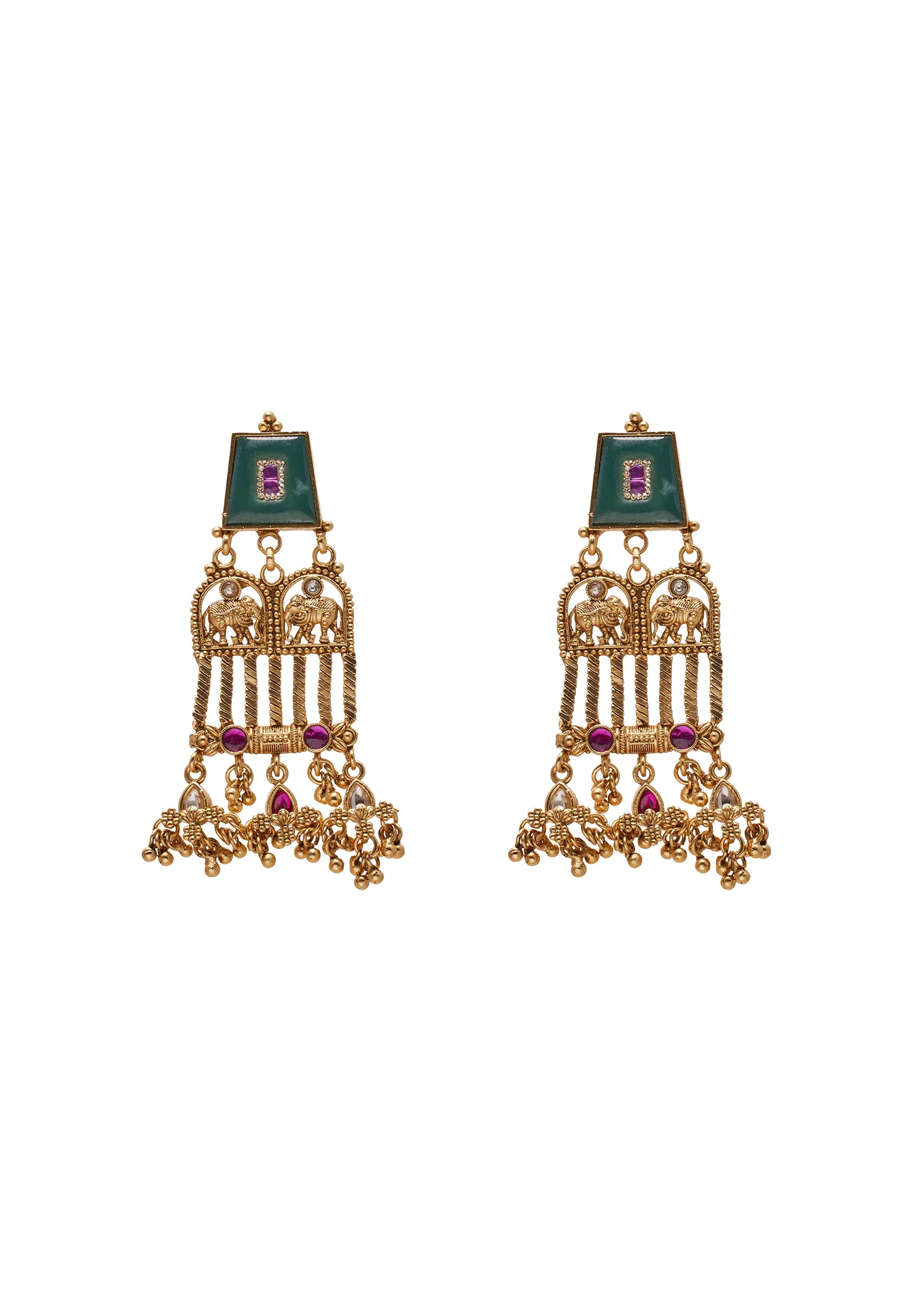 Green Stone Tassel Earrings