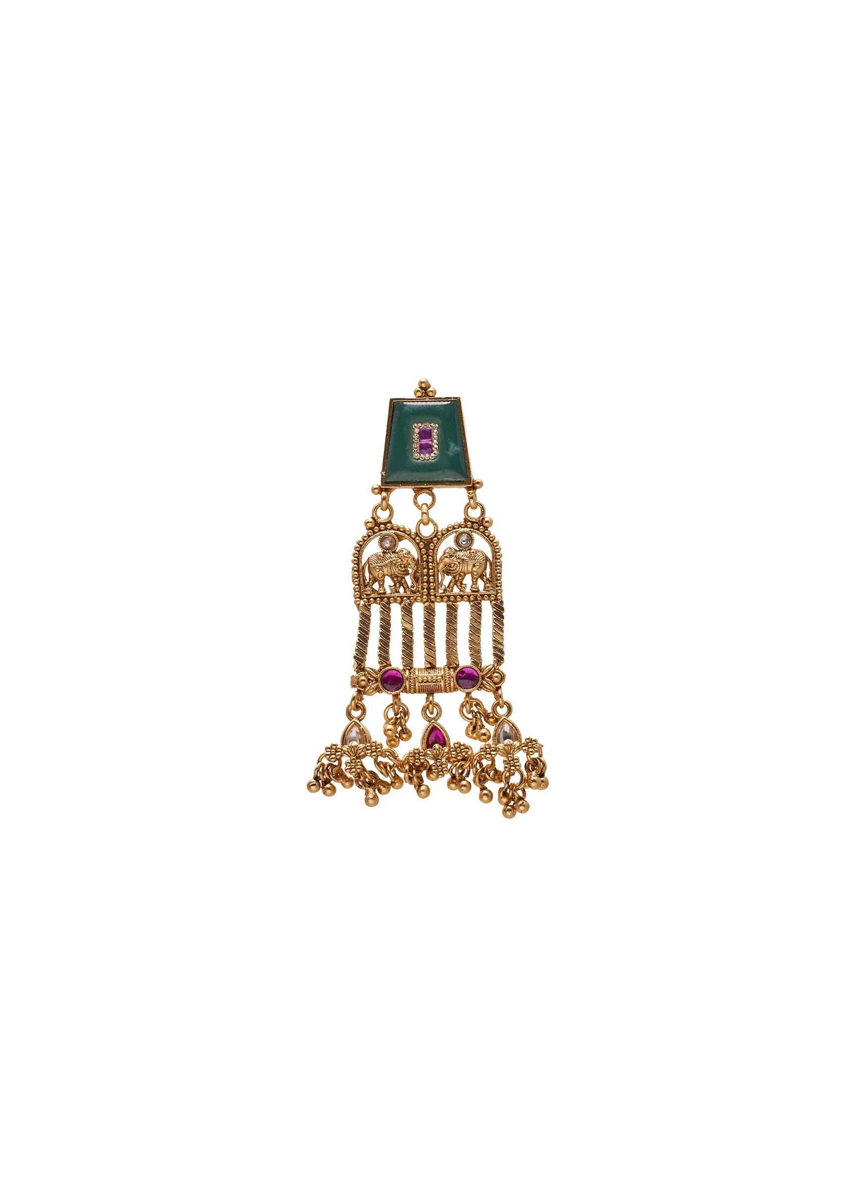 Green Stone Tassel Earrings - Image 2