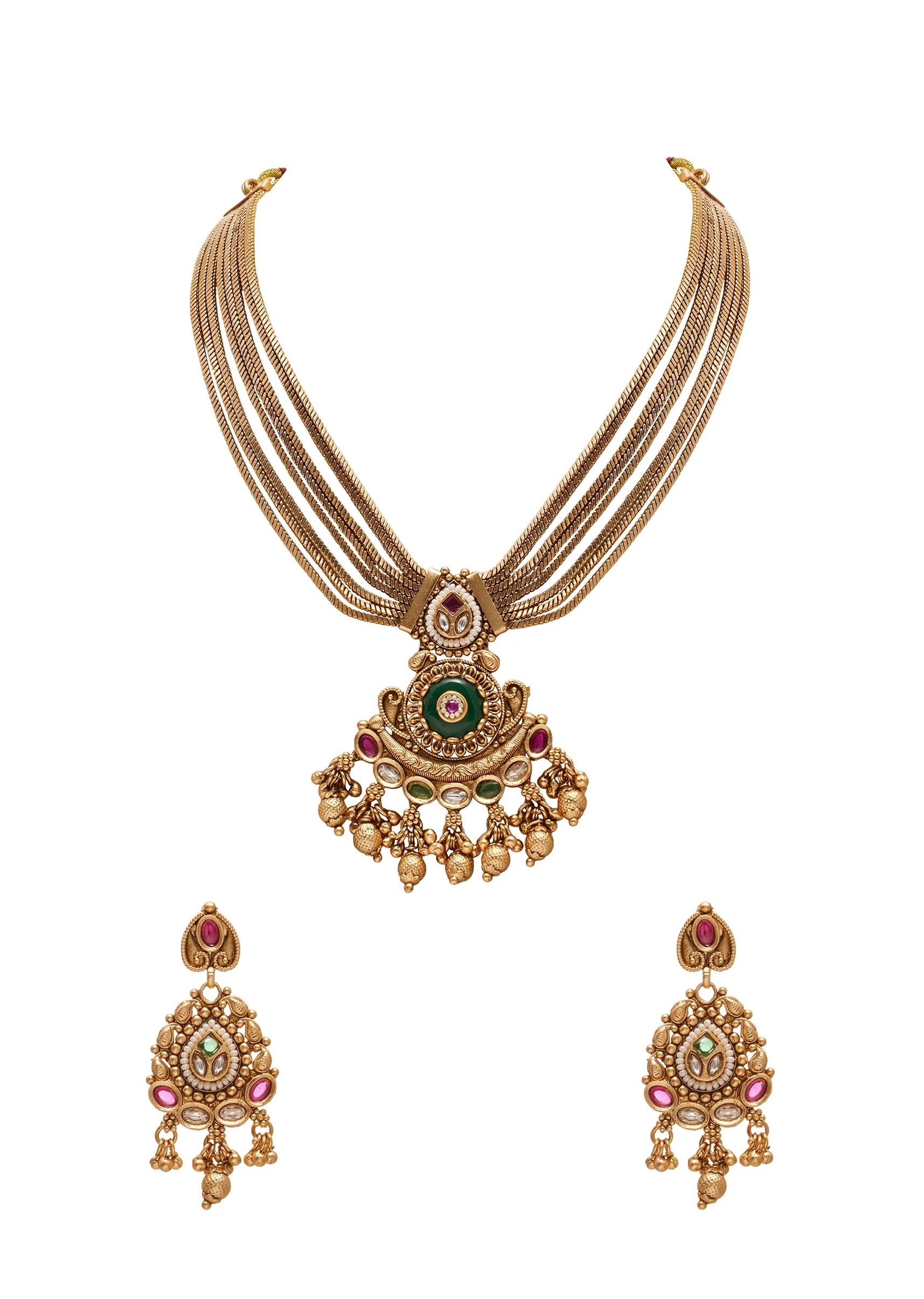 Green Stone Traditional Kundan Necklace Set