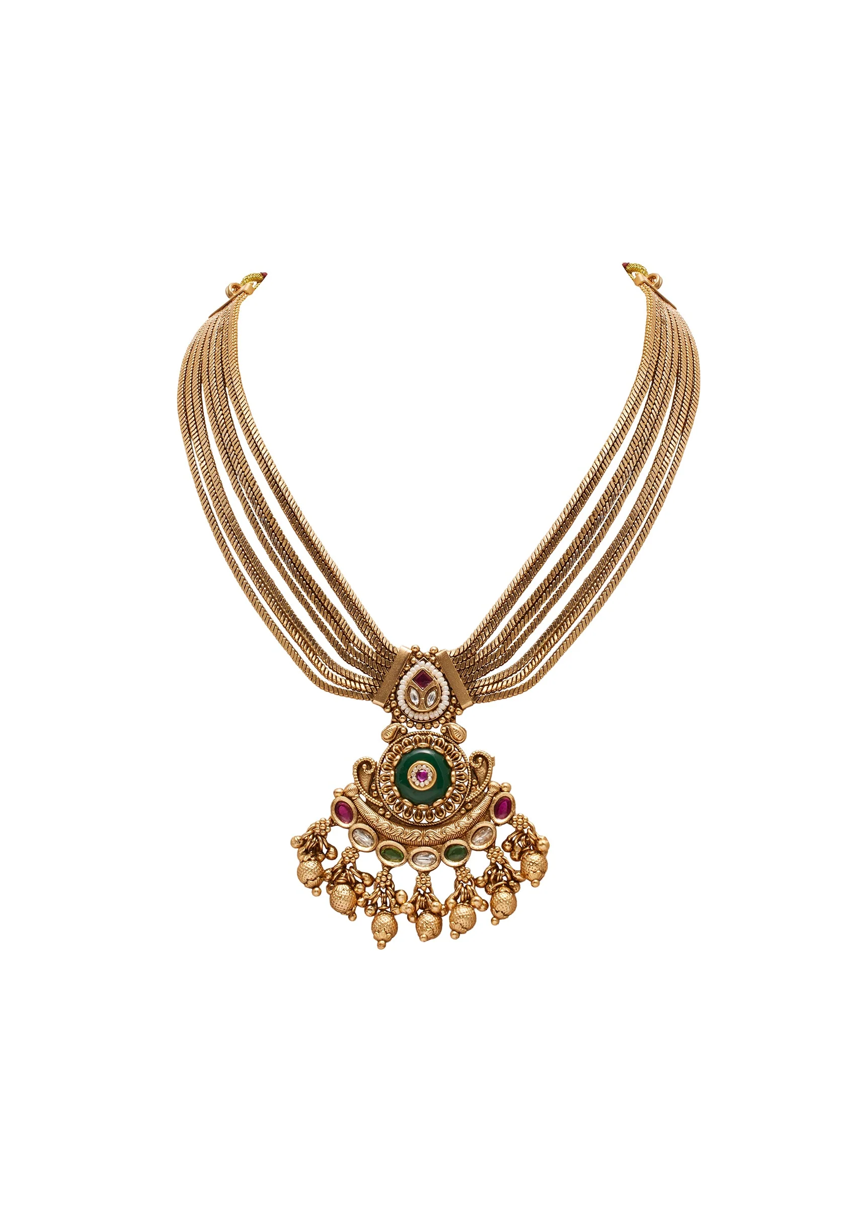 Green Stone Traditional Kundan Necklace Set - Image 2