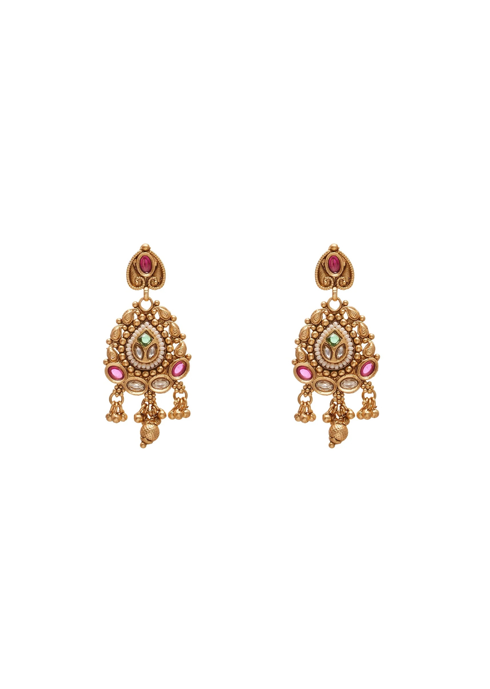 Green Stone Traditional Kundan Necklace Set - Image 3