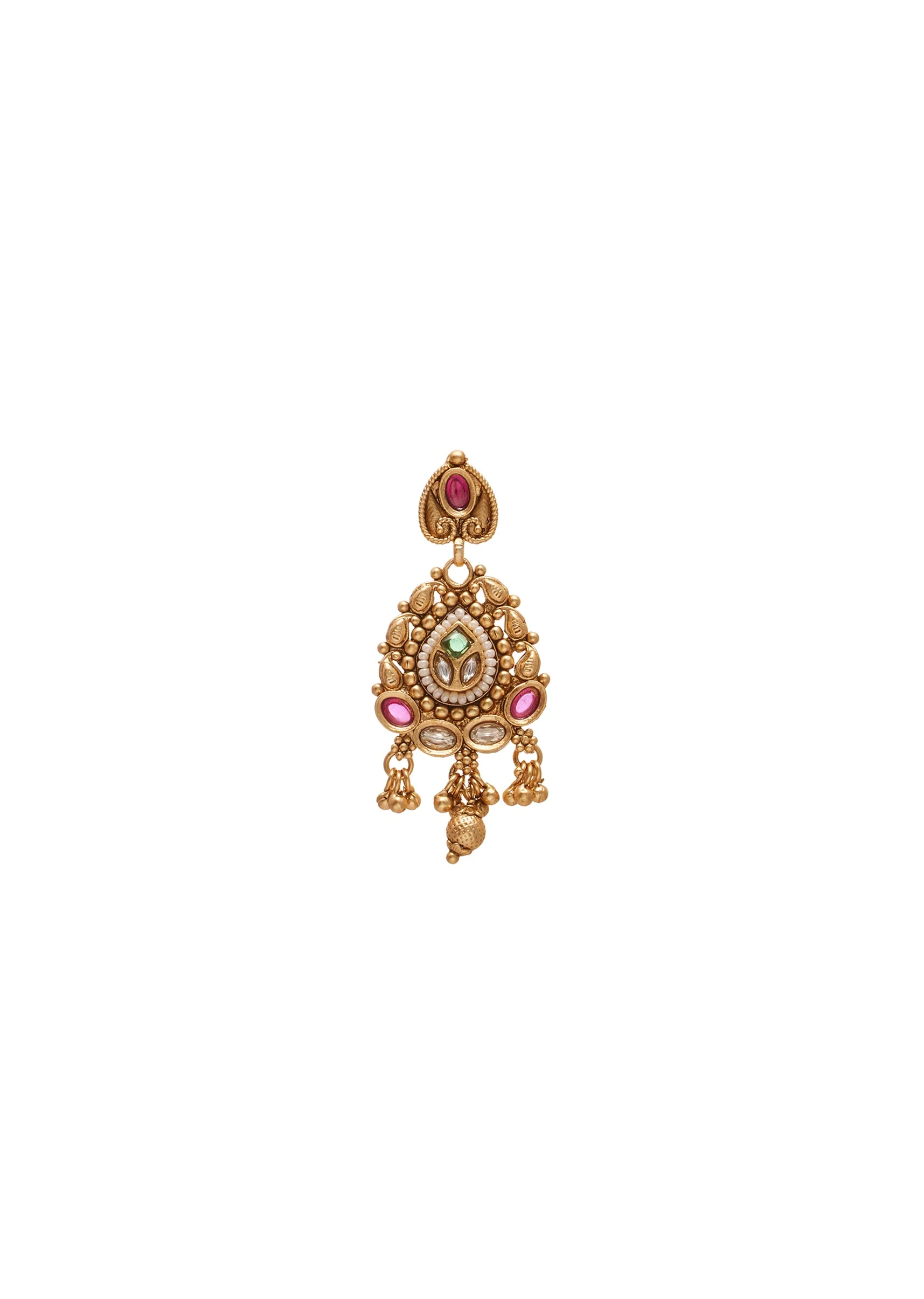 Green Stone Traditional Kundan Necklace Set - Image 4