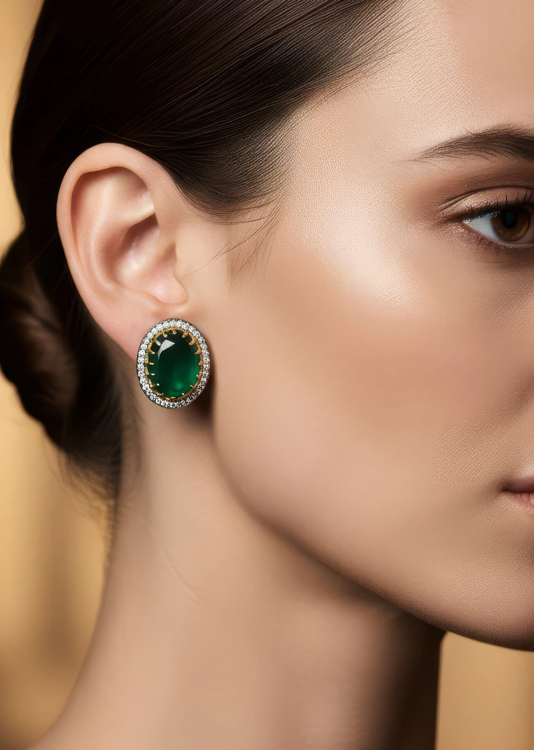 Green Studded Earrings With Kundan And Stone Detailing