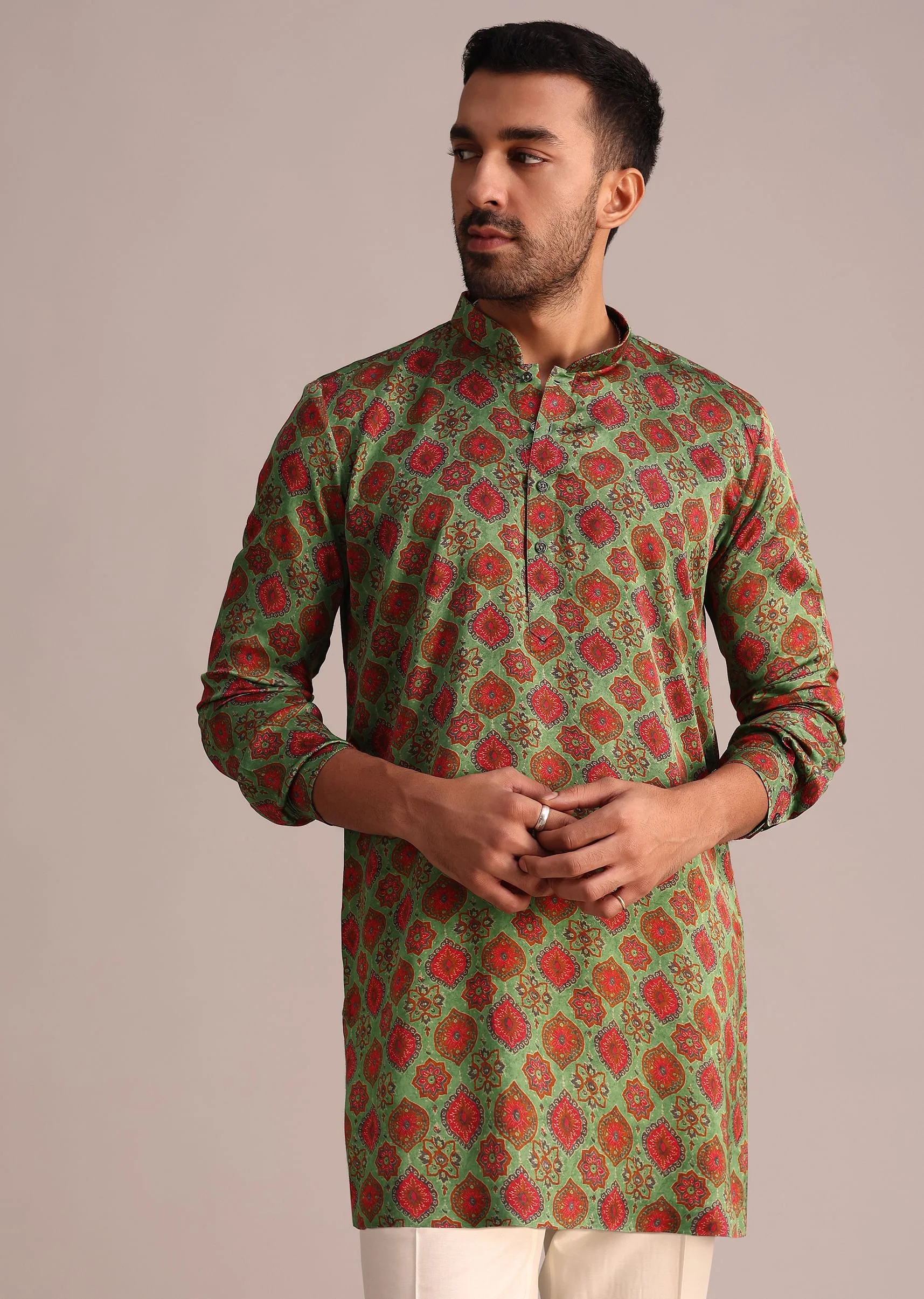 Green Symmetrical Printed Kurta - Image 4