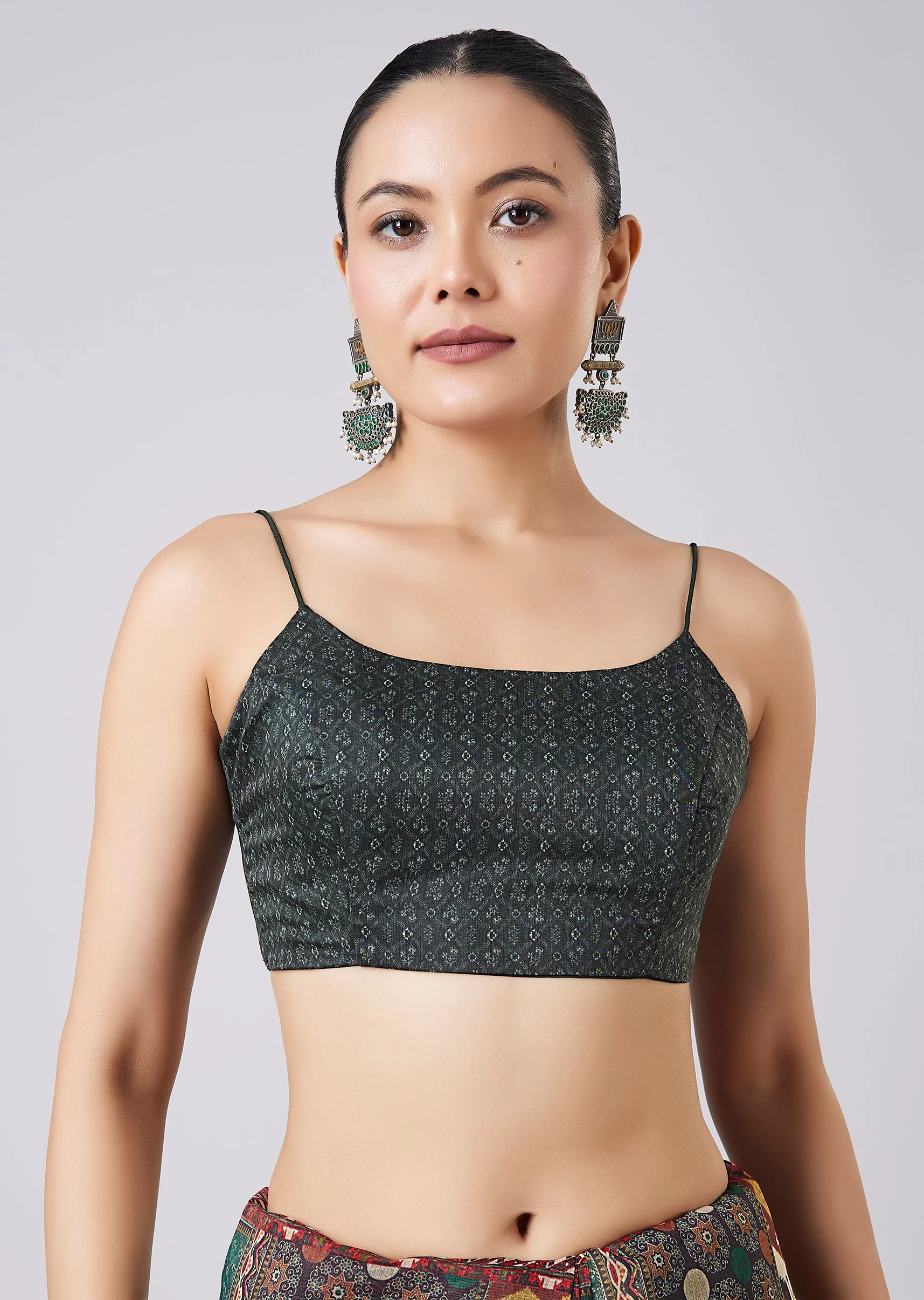 Green Tassel Block Printed Saree with Unstitched Blouse - Image 7