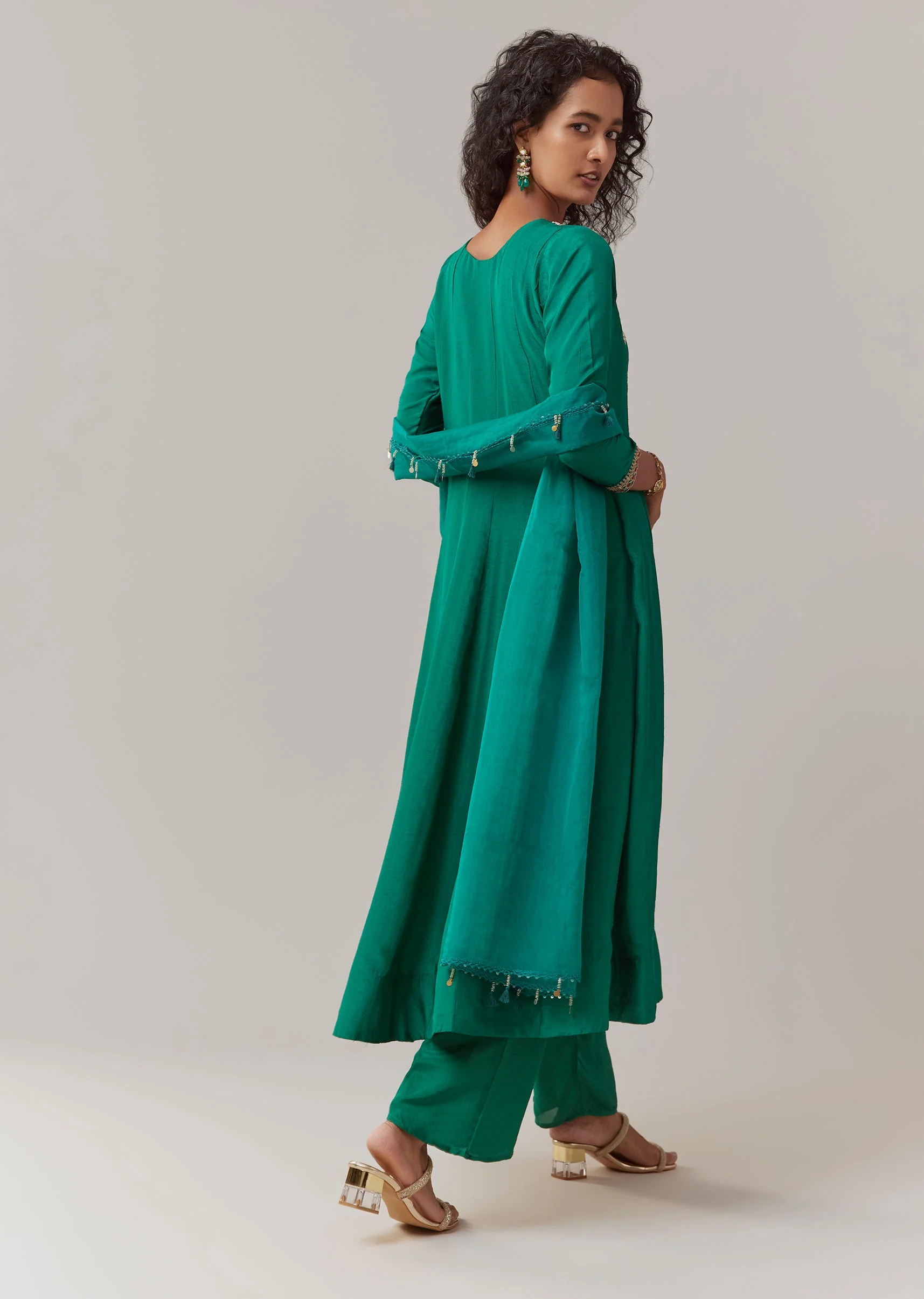 Green Thread Embroidered Anarkali Set - Image 5