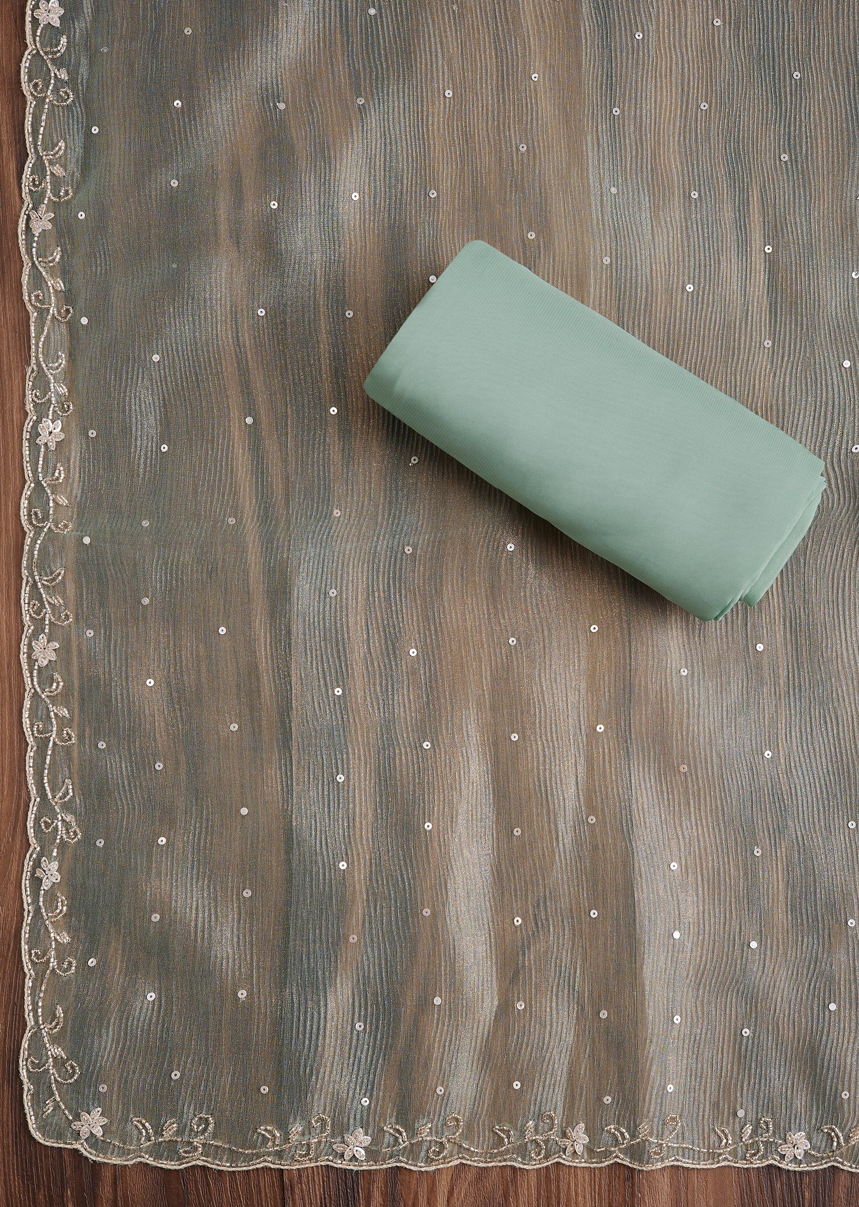 Green Tissue Embroidered Dress Material Suit - Image 4