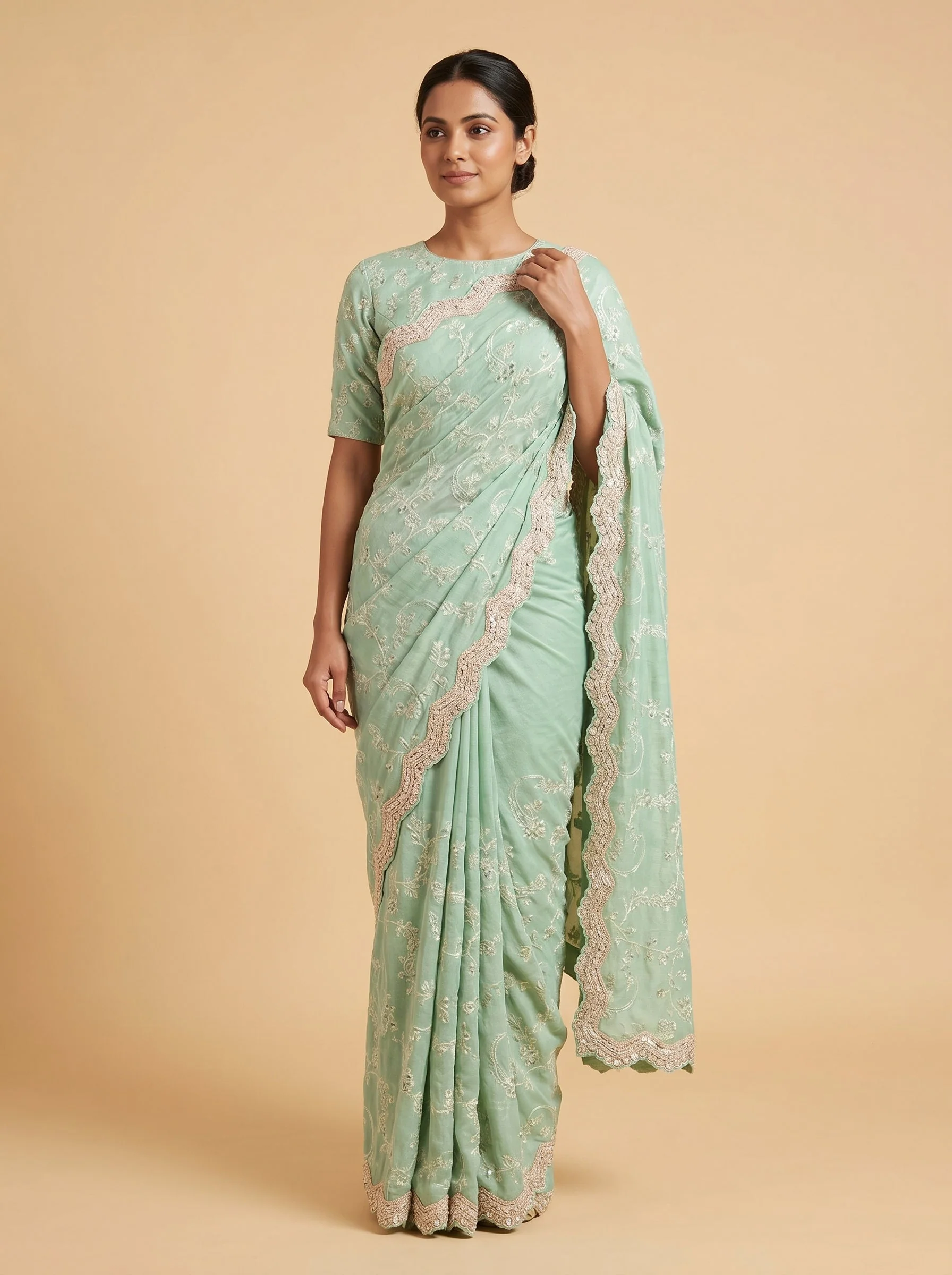 Green Verdant Bloom Embroidered Saree