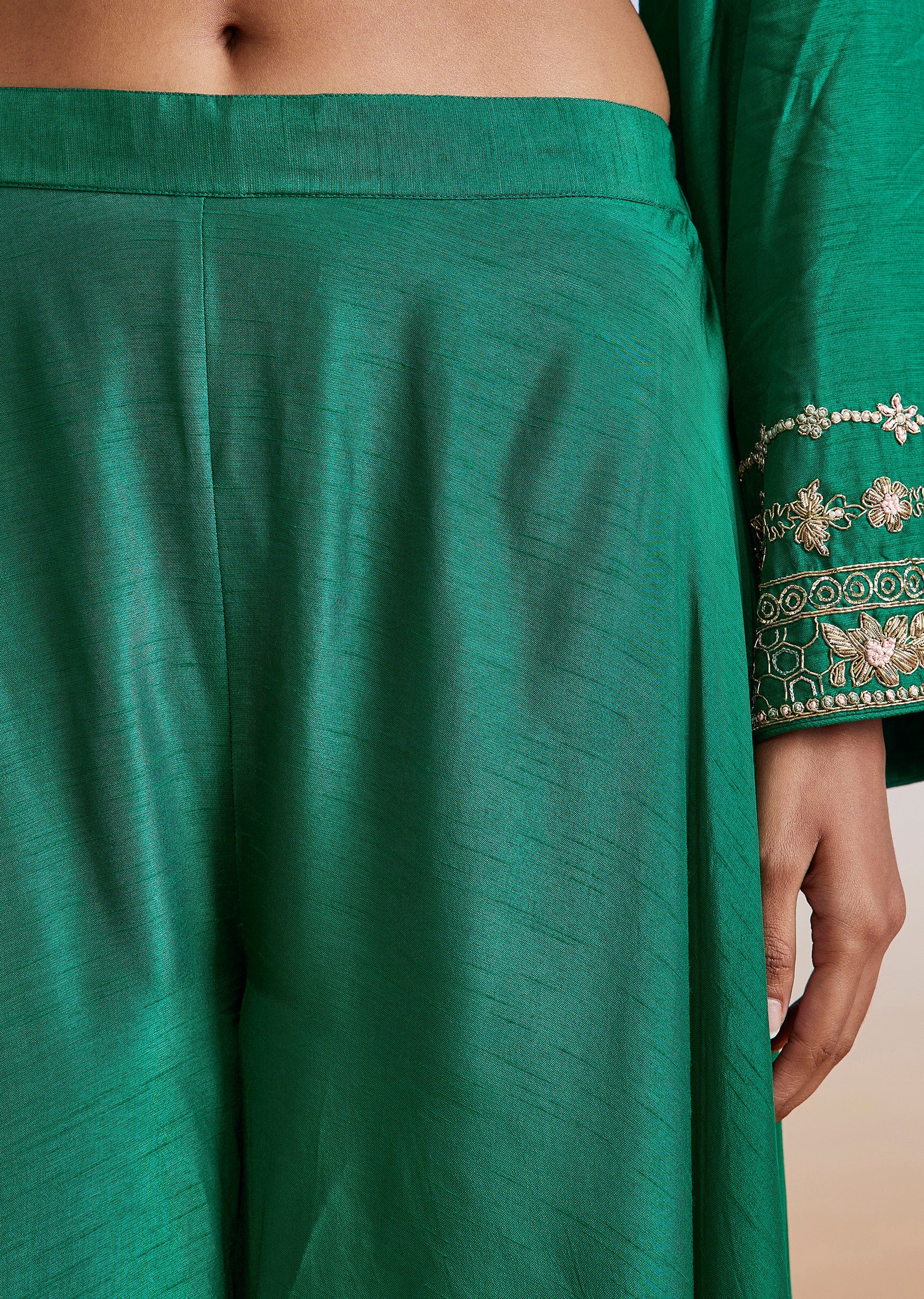 Green Zardosi Embroidered Straight Kurta Palazzo Suit With Dupatta - Image 6