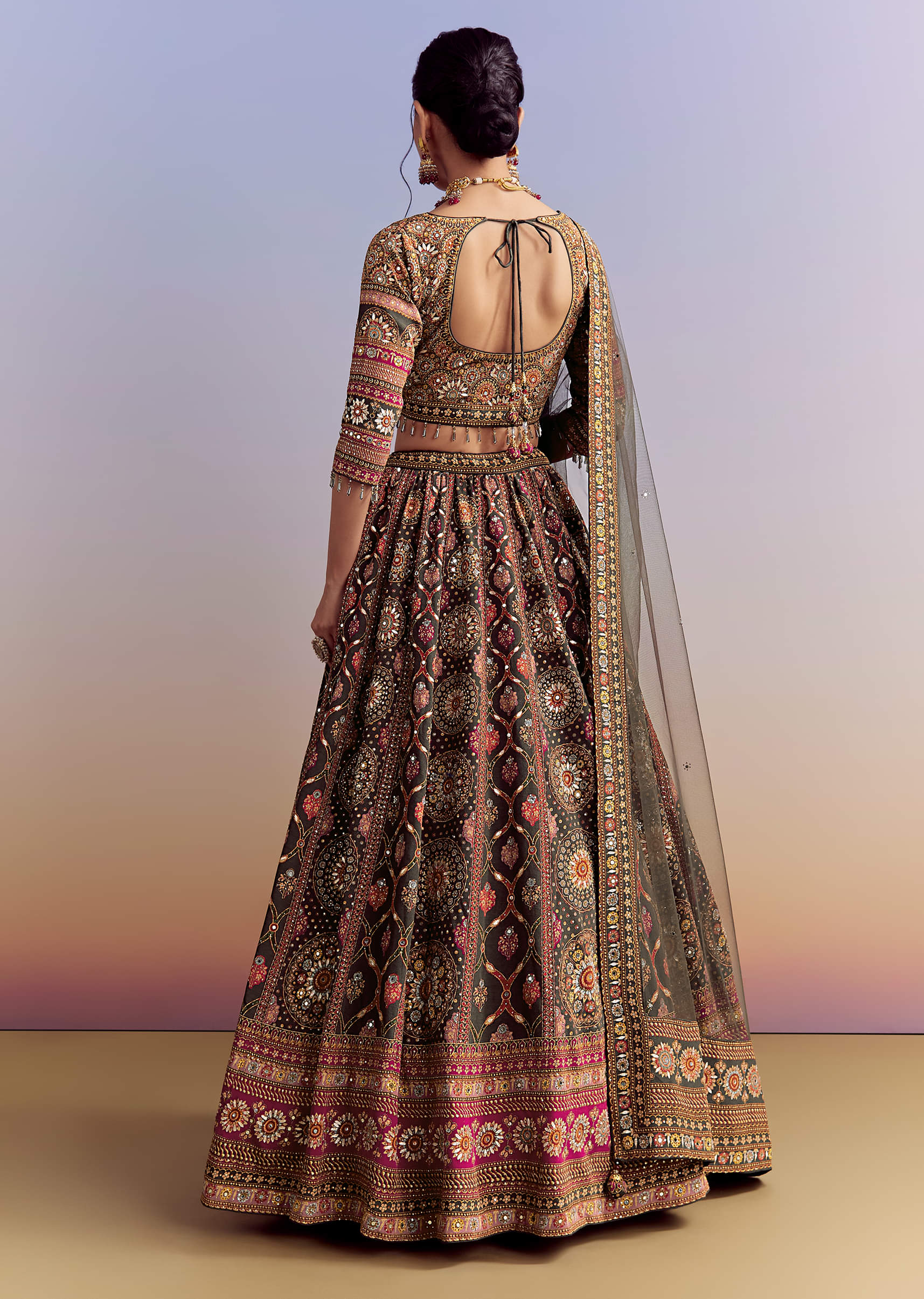 Grey And Red Crepe Printed Bridesmaid Lehenga With Heavy Embroidery - Image 2