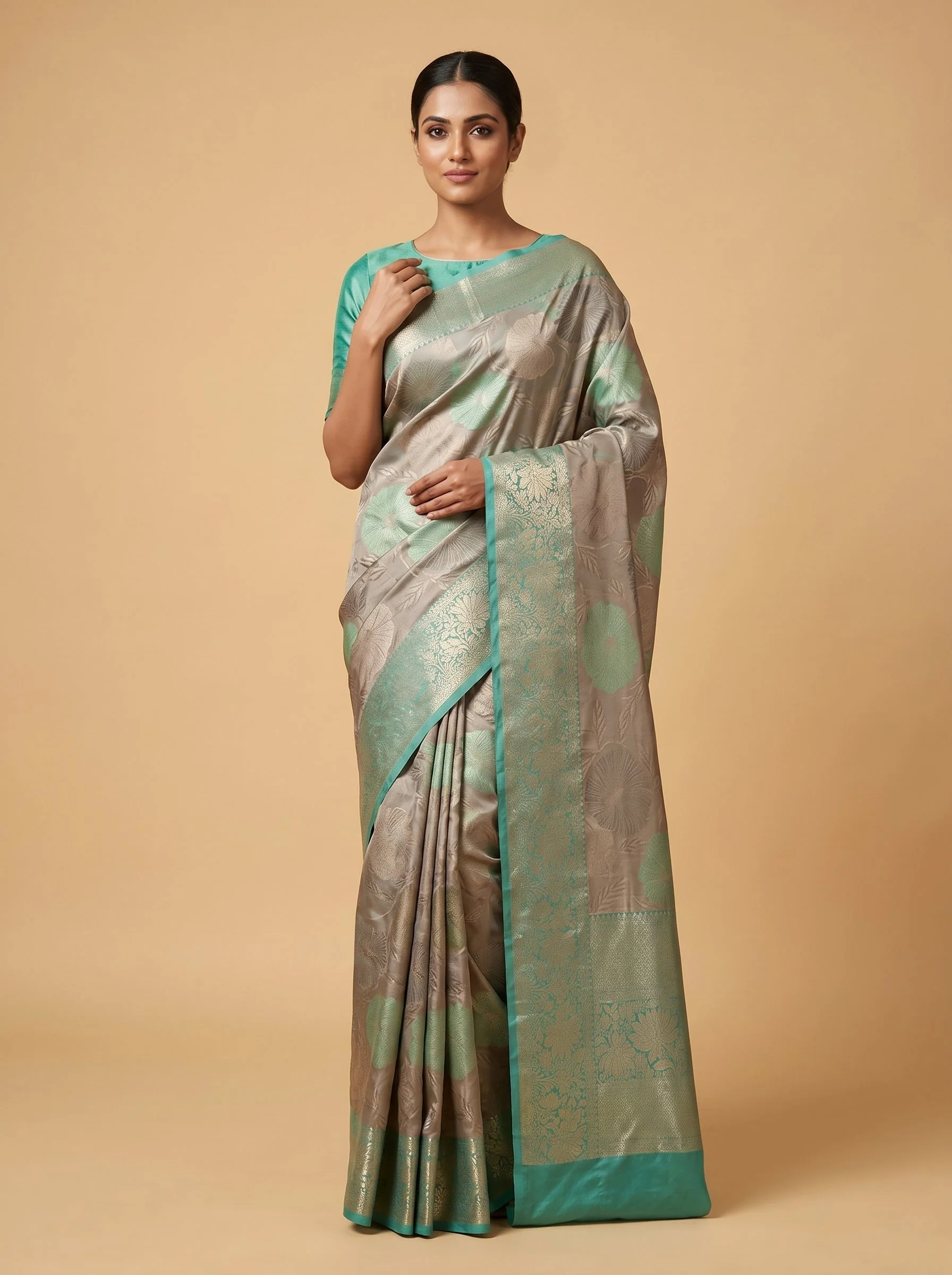 Grey Aqua Fluid Handloom Saree