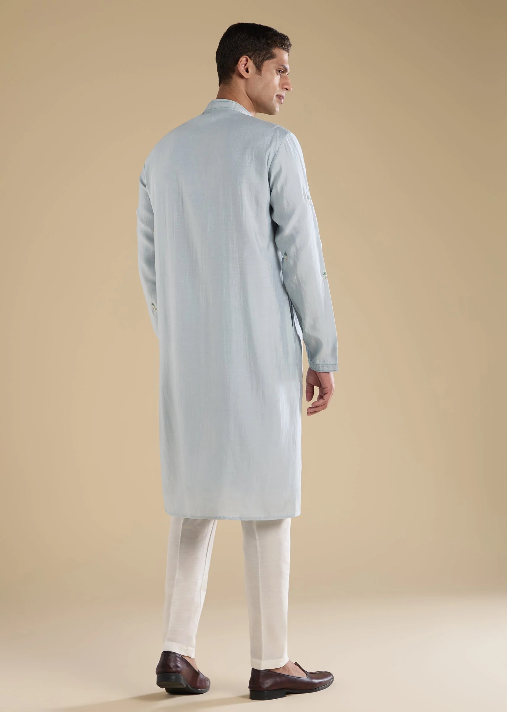 Grey Embellished Kurta Sets And Pants - Image 5