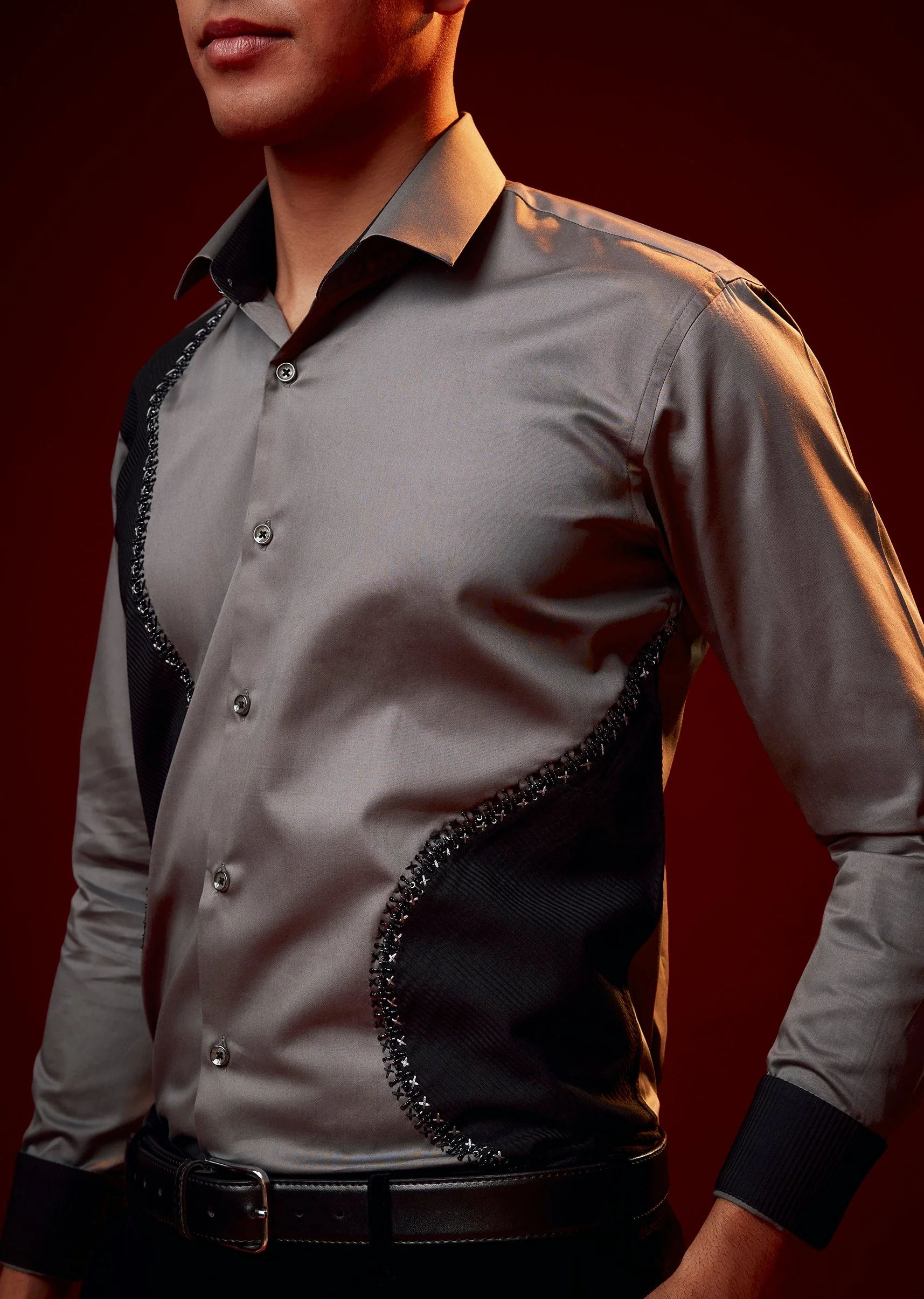 Grey Embellished Silk Blend Party Shirt - Image 2