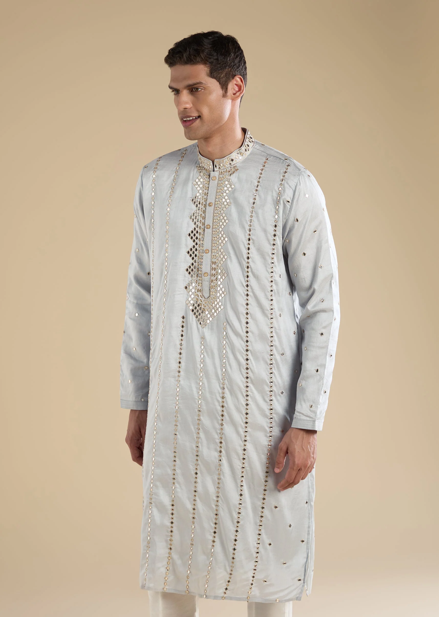 Grey Embroidered Kurta Set - Image 4