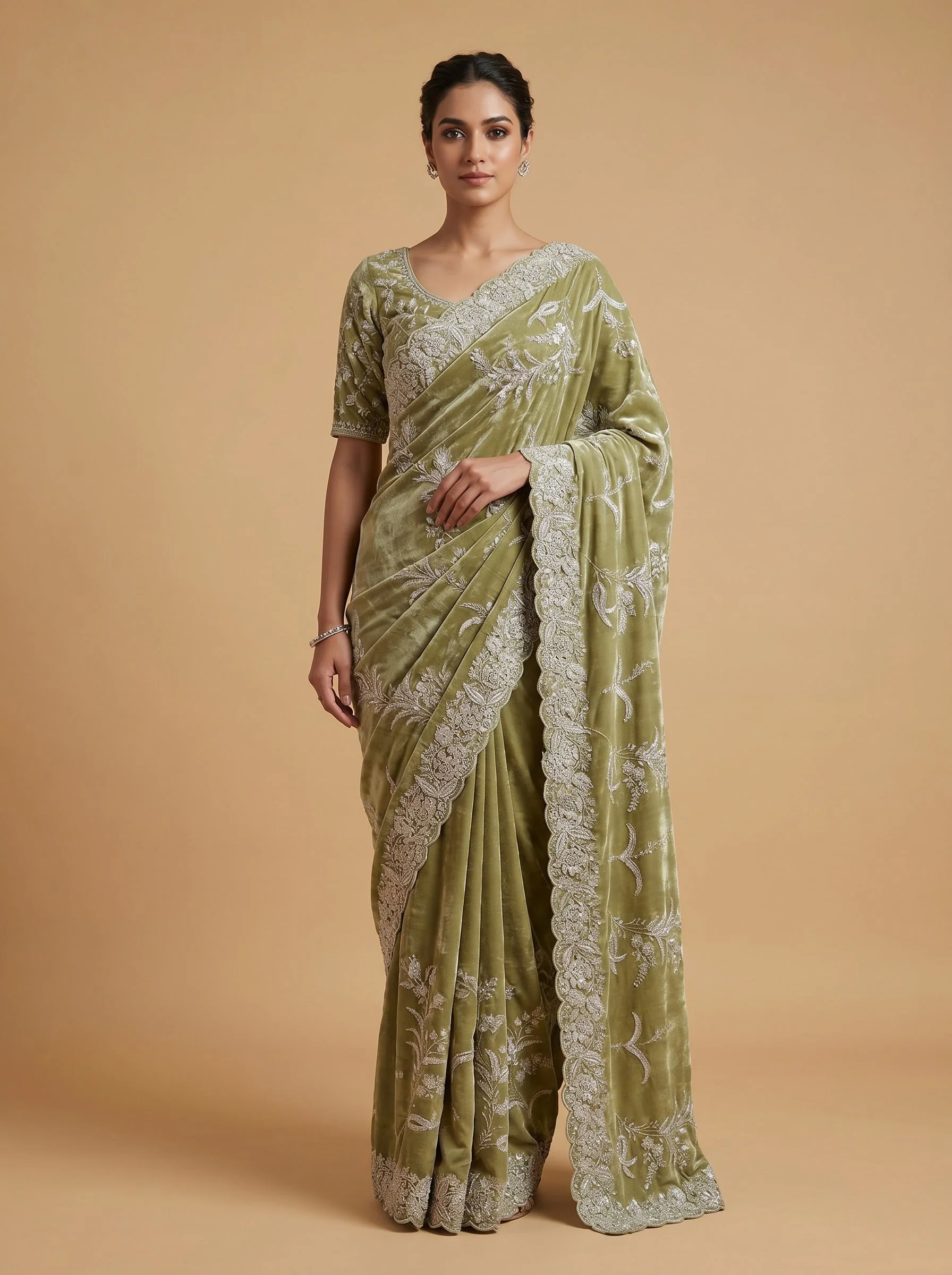 Grey Embroidered Saree with Contemporary Detailing