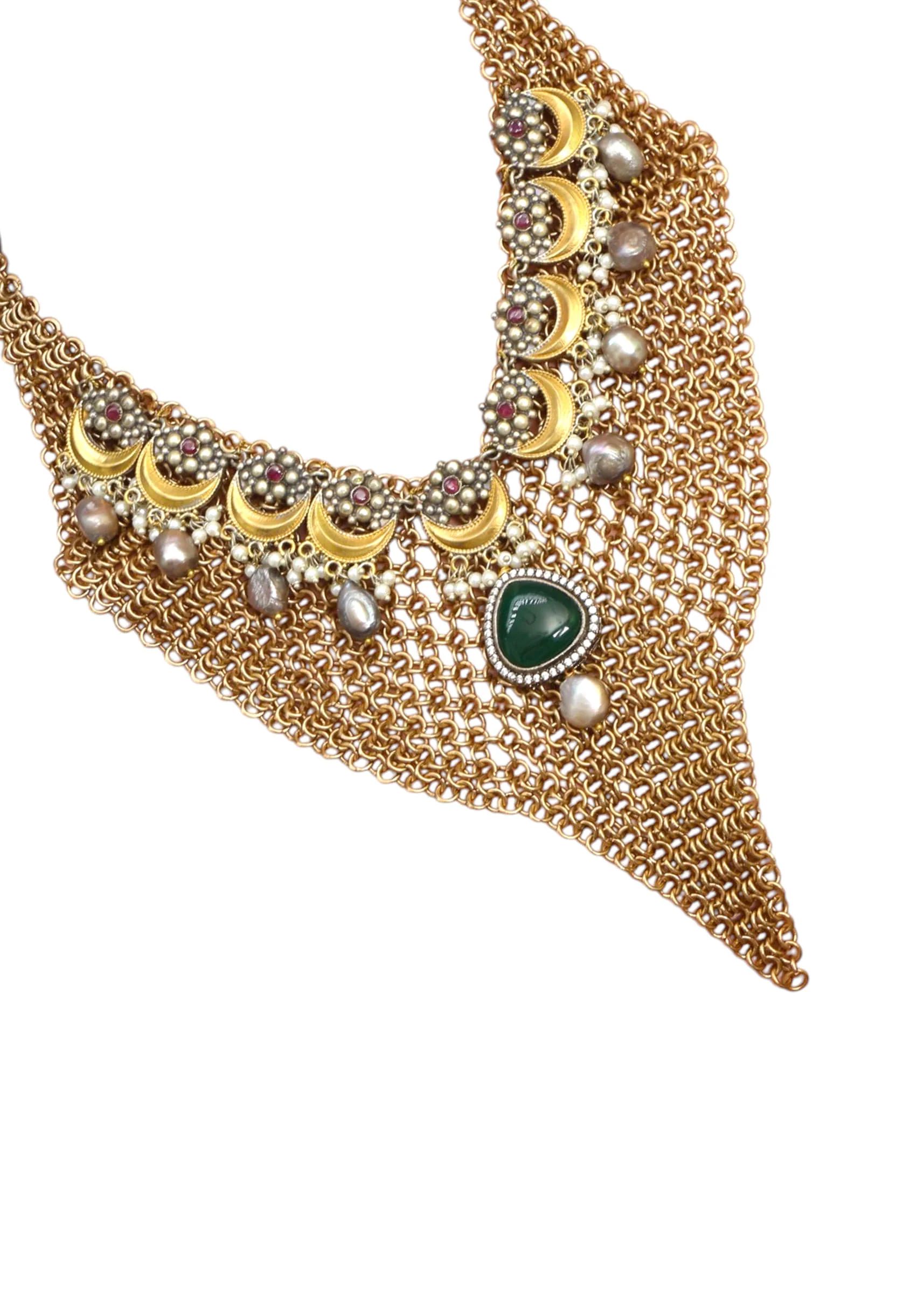 Grey Fusion Chain Tassel Statement Necklace - Image 3