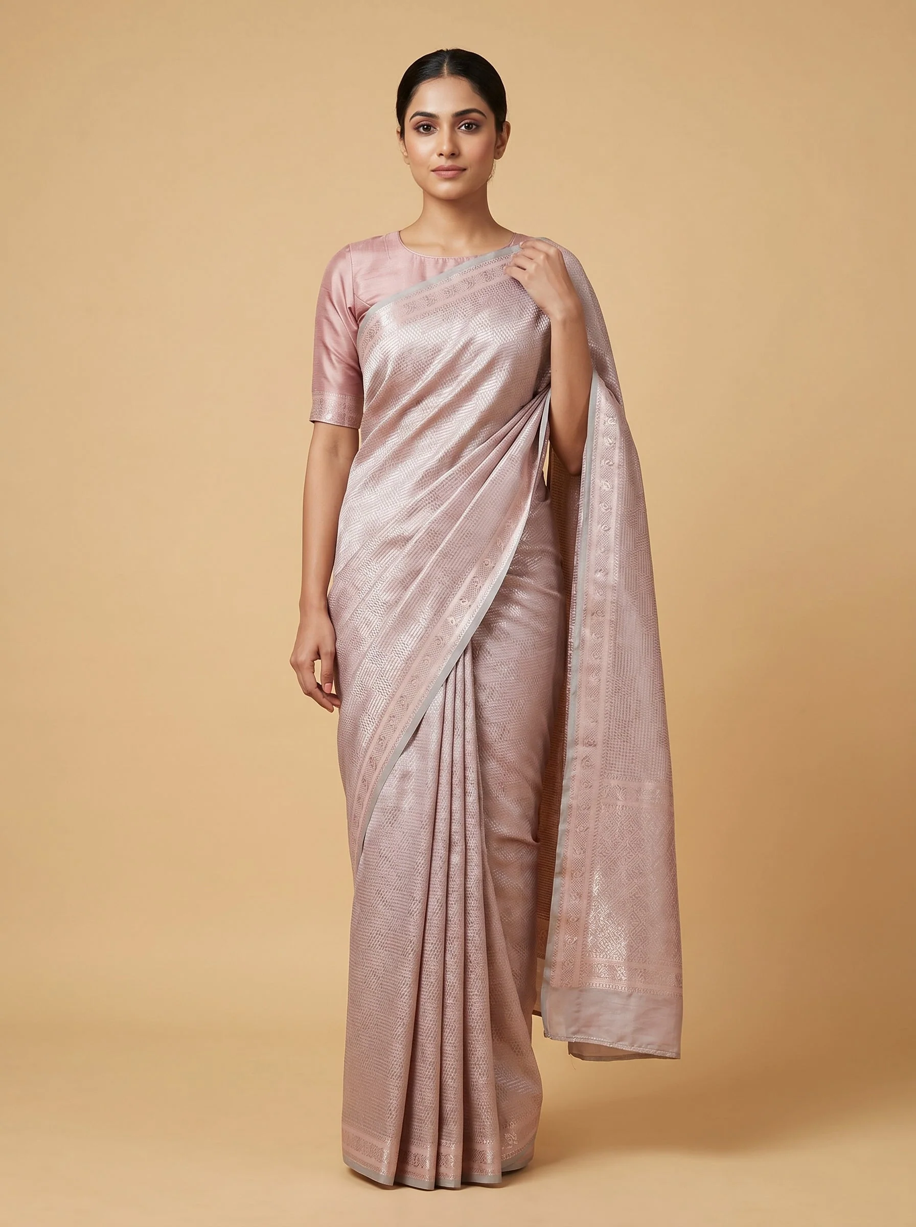 Grey Handloom Saree with Simple Grain
