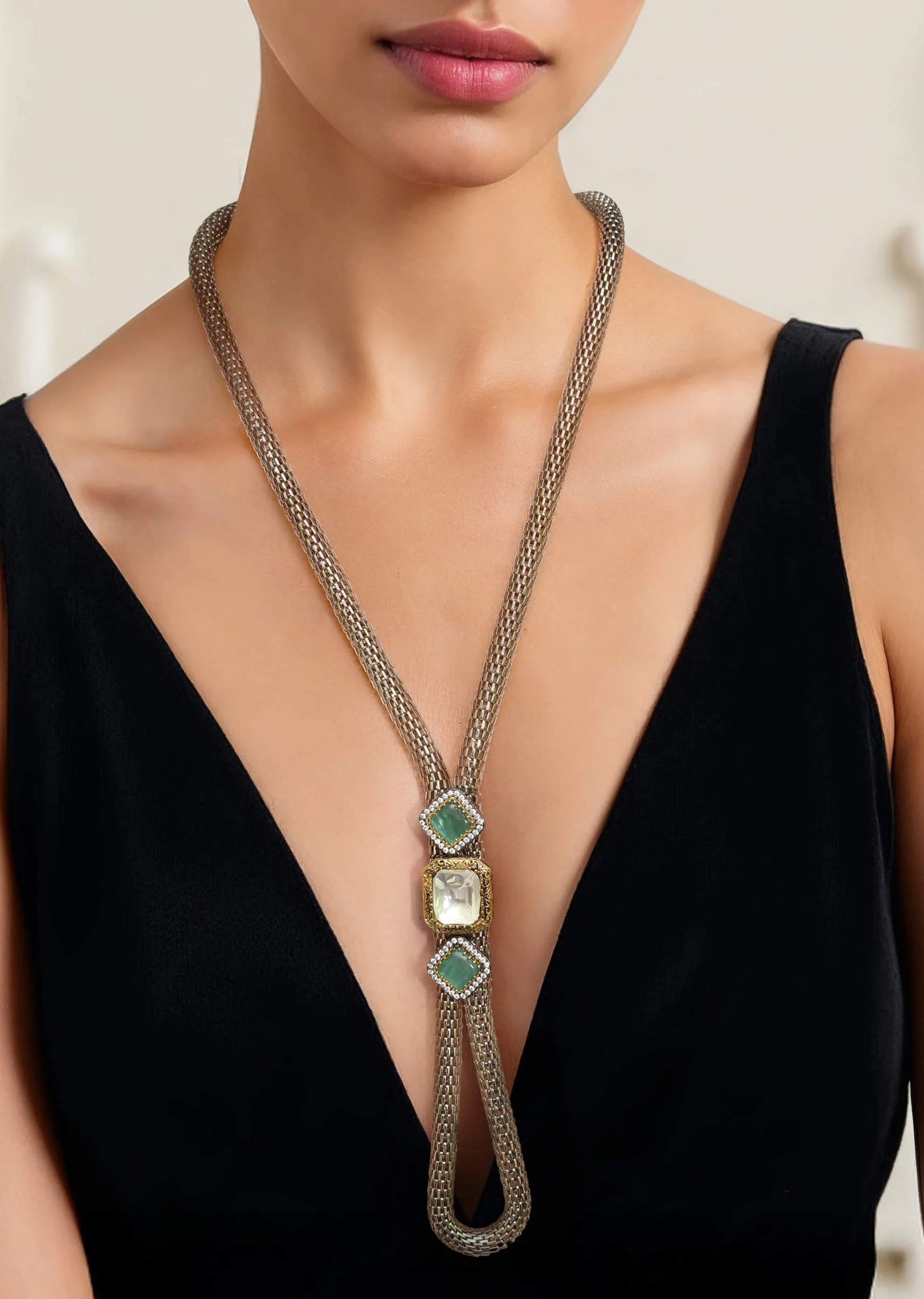 Grey Modern Polki Pendant Necklace