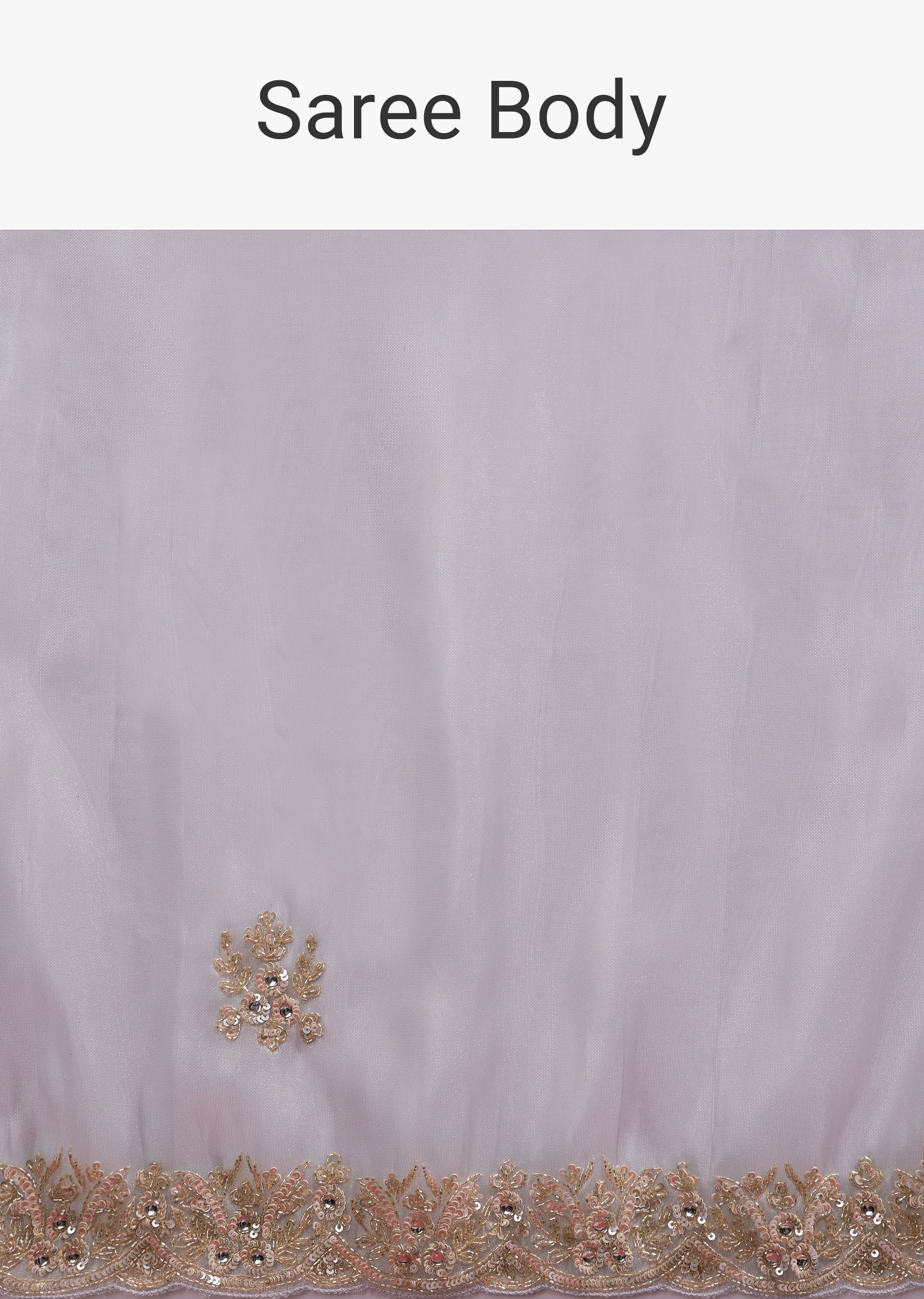 Grey Net Saree With Scalloped Cutdana Embroidered Border - Image 9