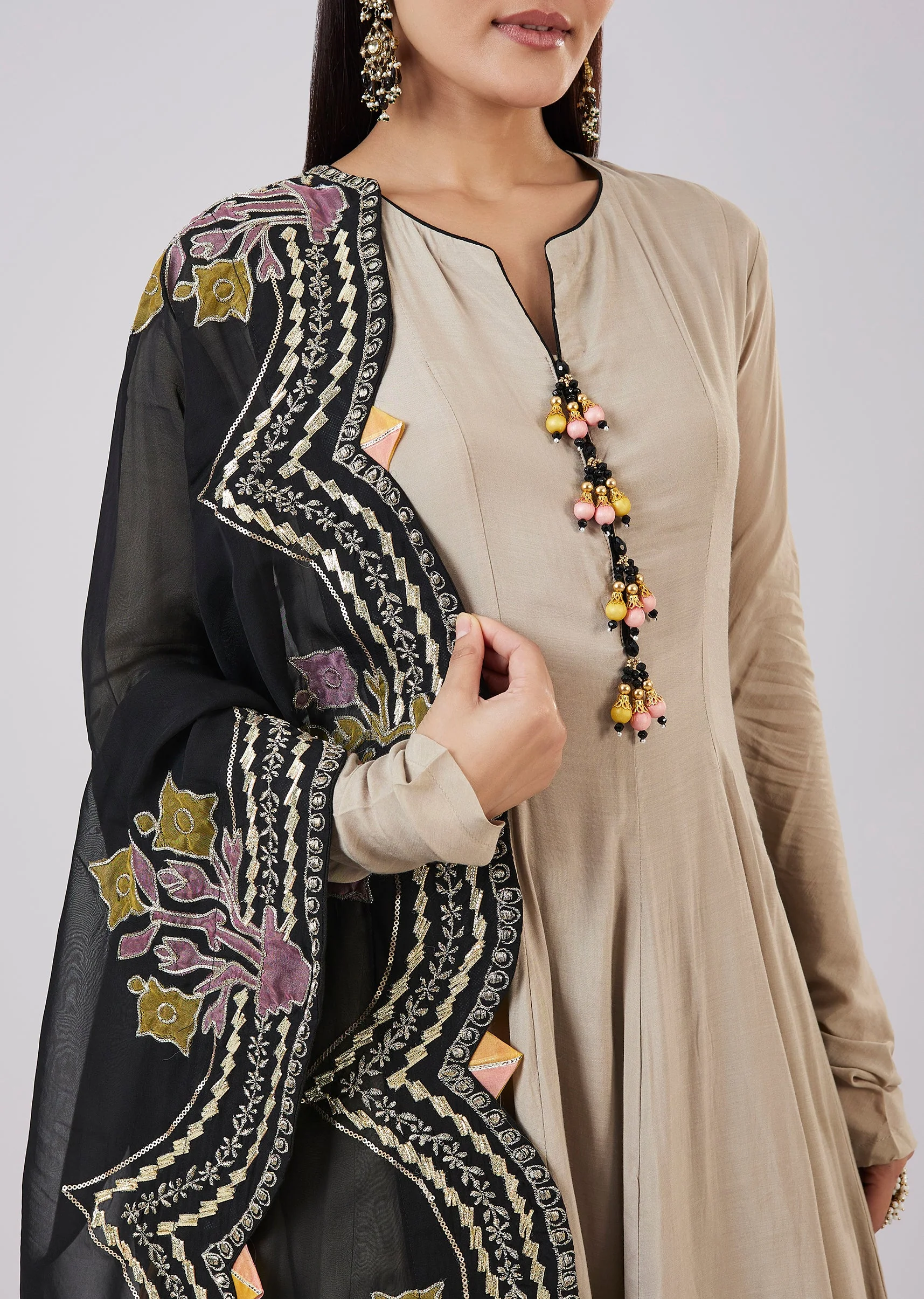 Grey Organza Short Anarkali Set - Image 2
