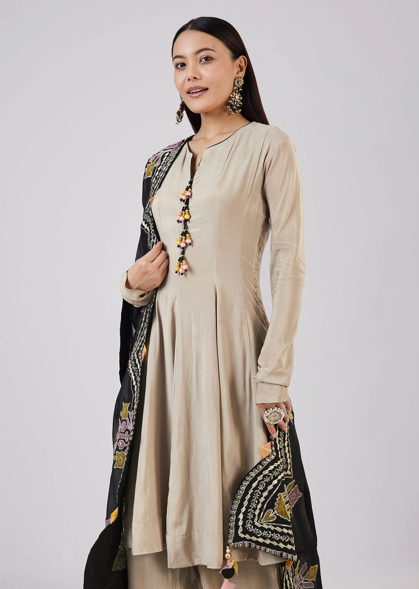Grey Organza Short Anarkali Set - Image 4