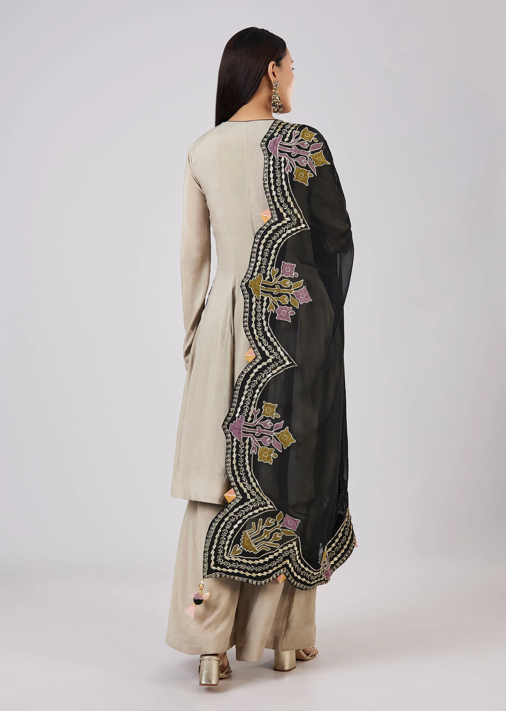 Grey Organza Short Anarkali Set - Image 5