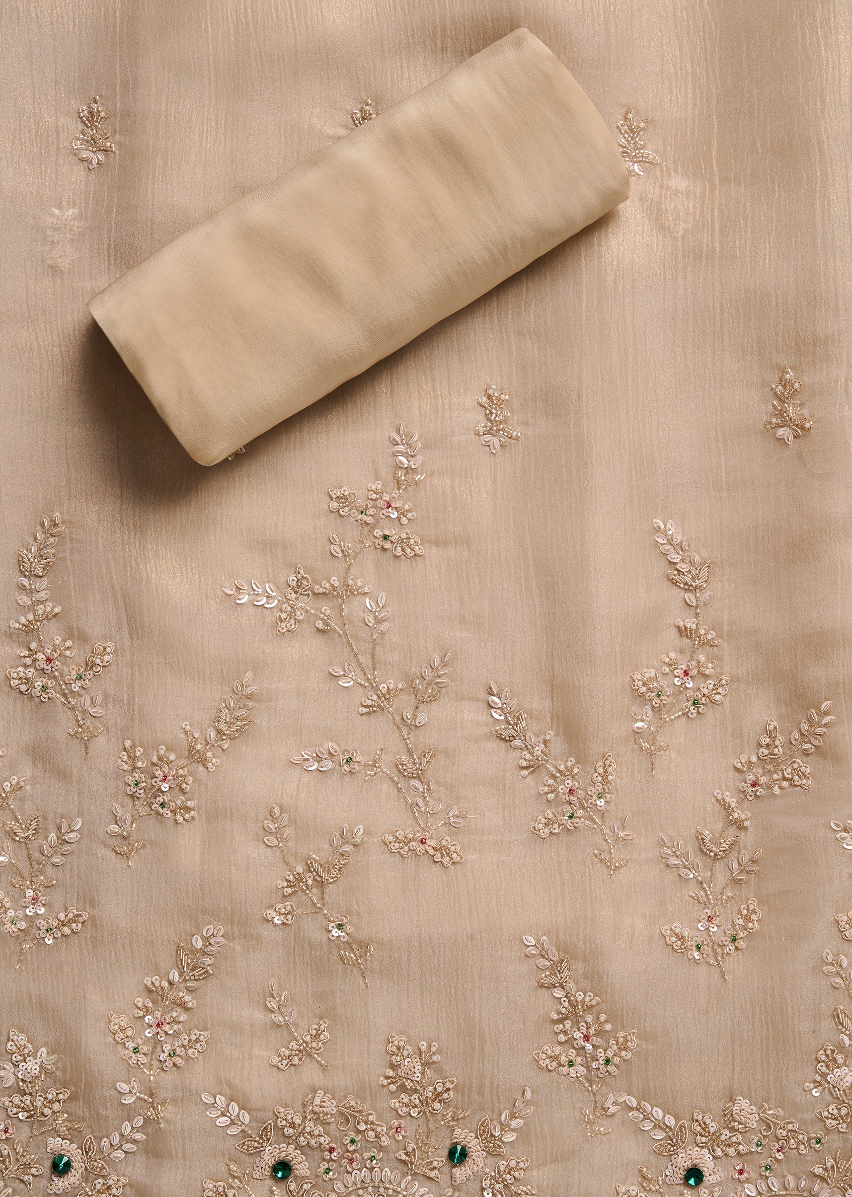 Grey Organza Unstitched Suit With Dupatta - Image 3