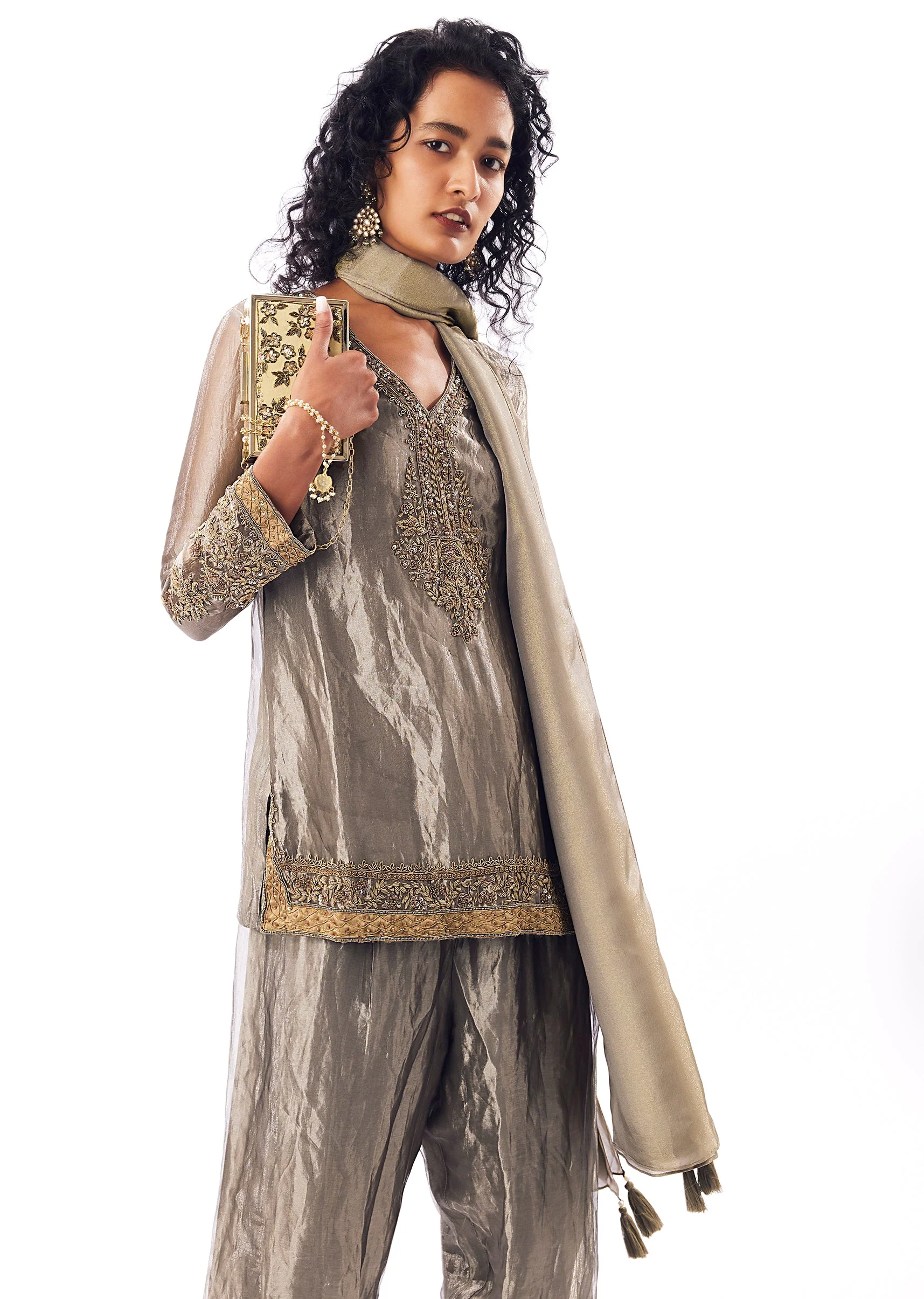 Grey Patiala Suit With Zardosi And Sequins - Image 4