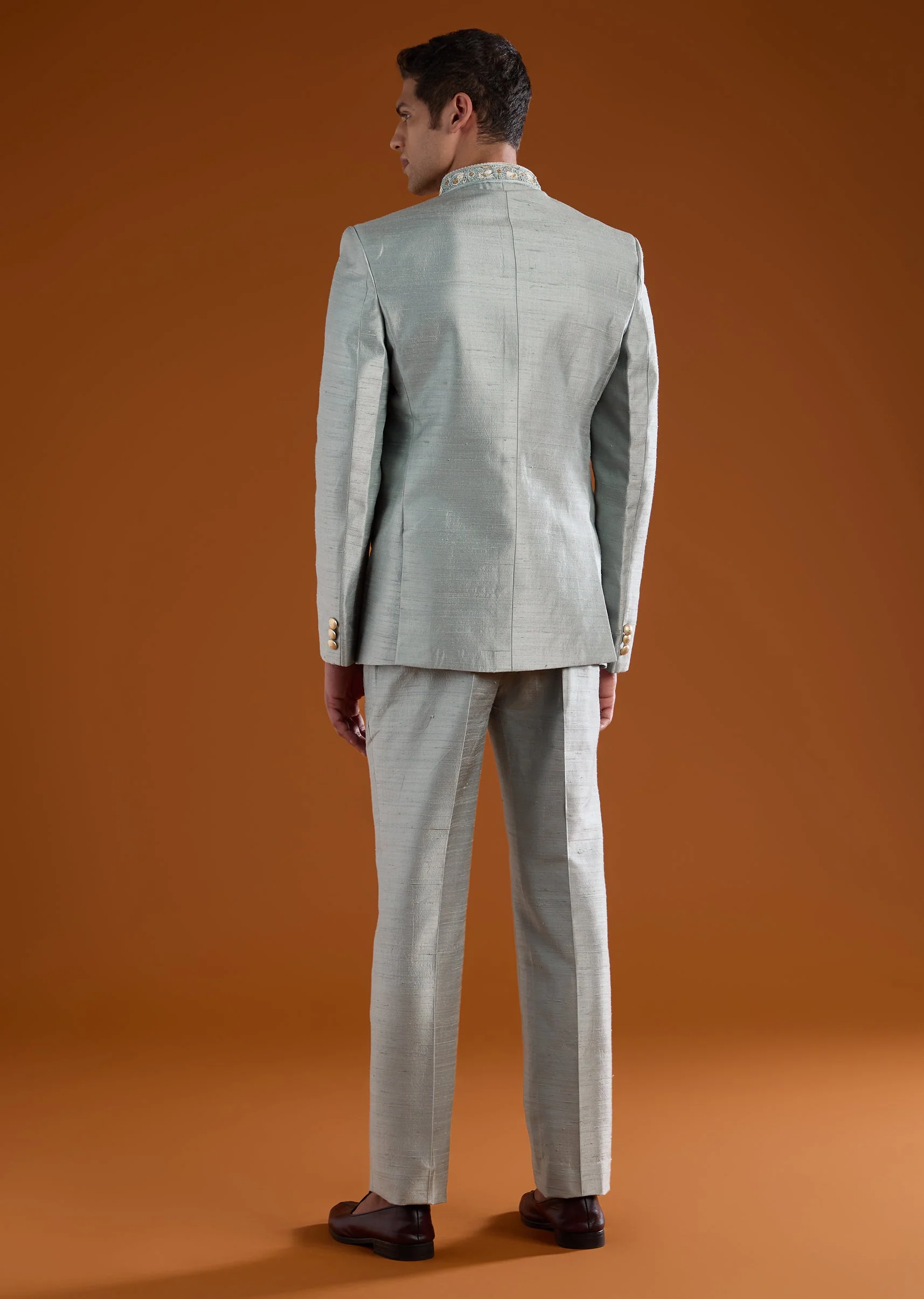 Grey Silk Jodhpuri Pant Set with Cutdana Work - Image 5